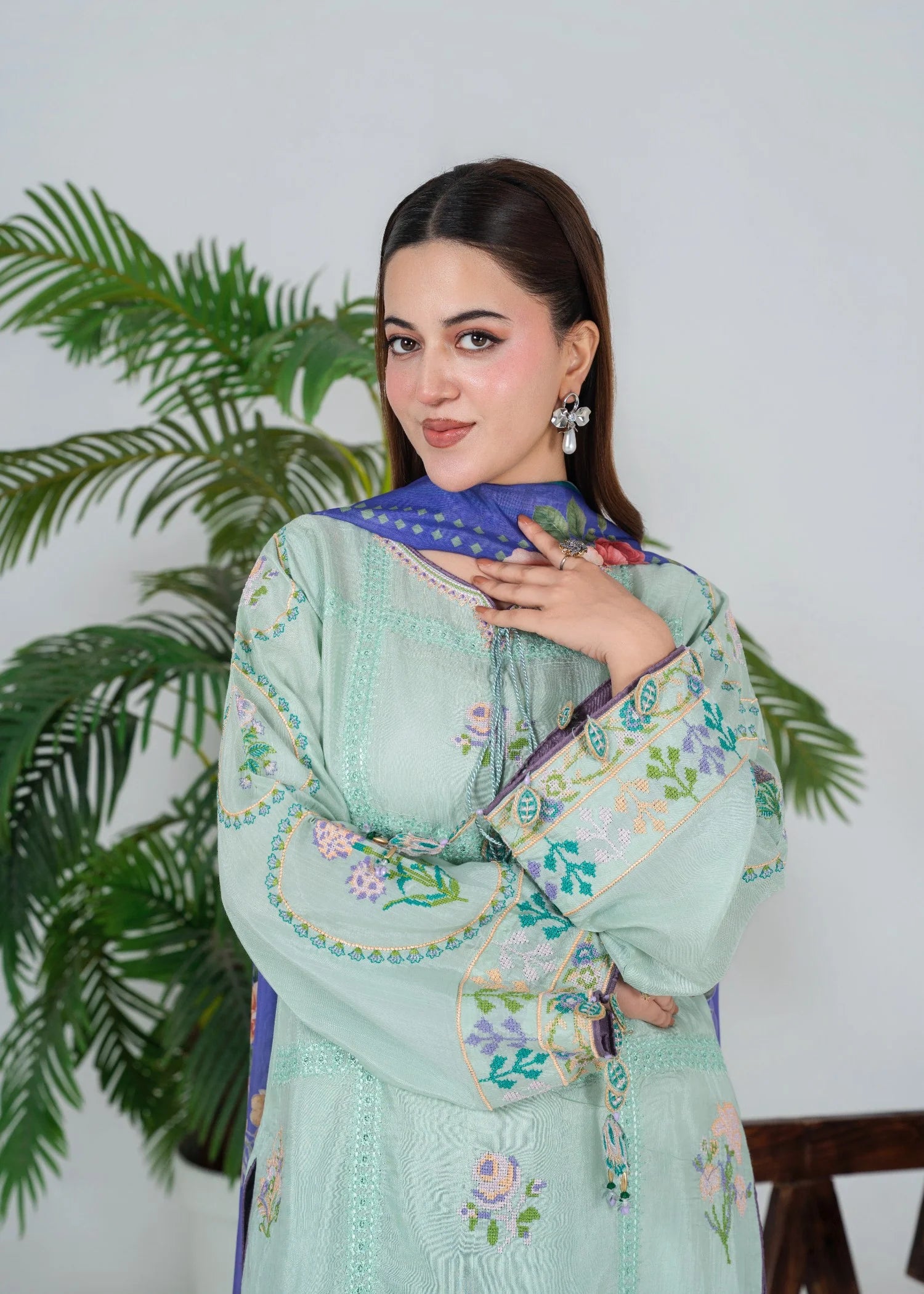 silk Kurta Set in Tea green
