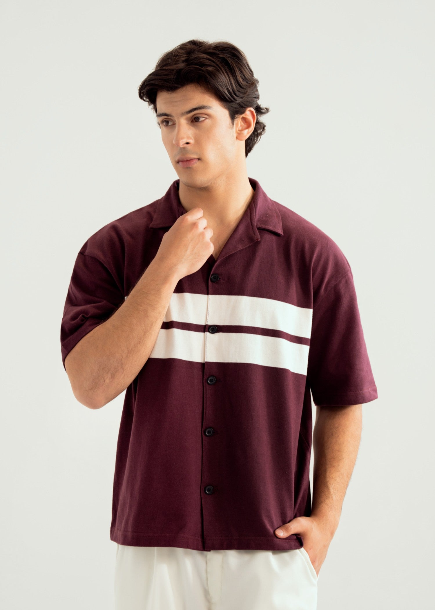 interlock knit Casual Shirt in Maroon, white