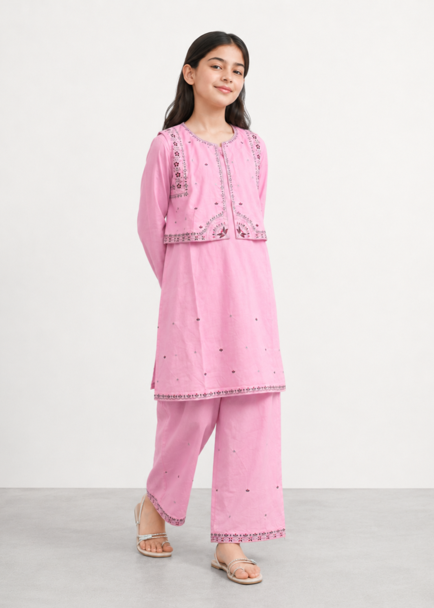 jacquard Kurta Set in Pink