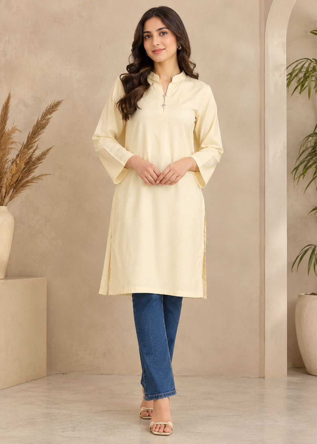 lawn Kurti in Cream