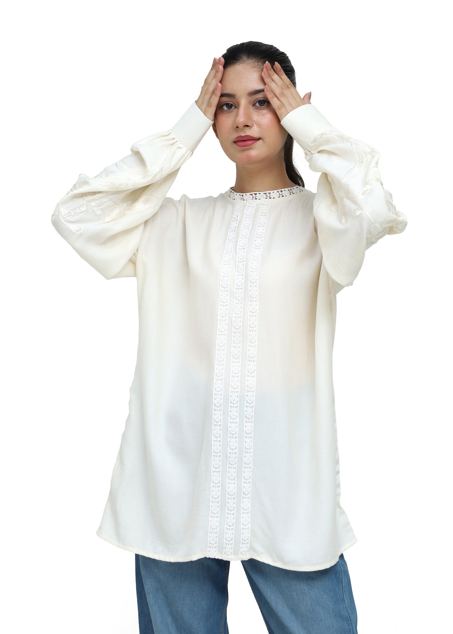 cotton linen Top in Ivory