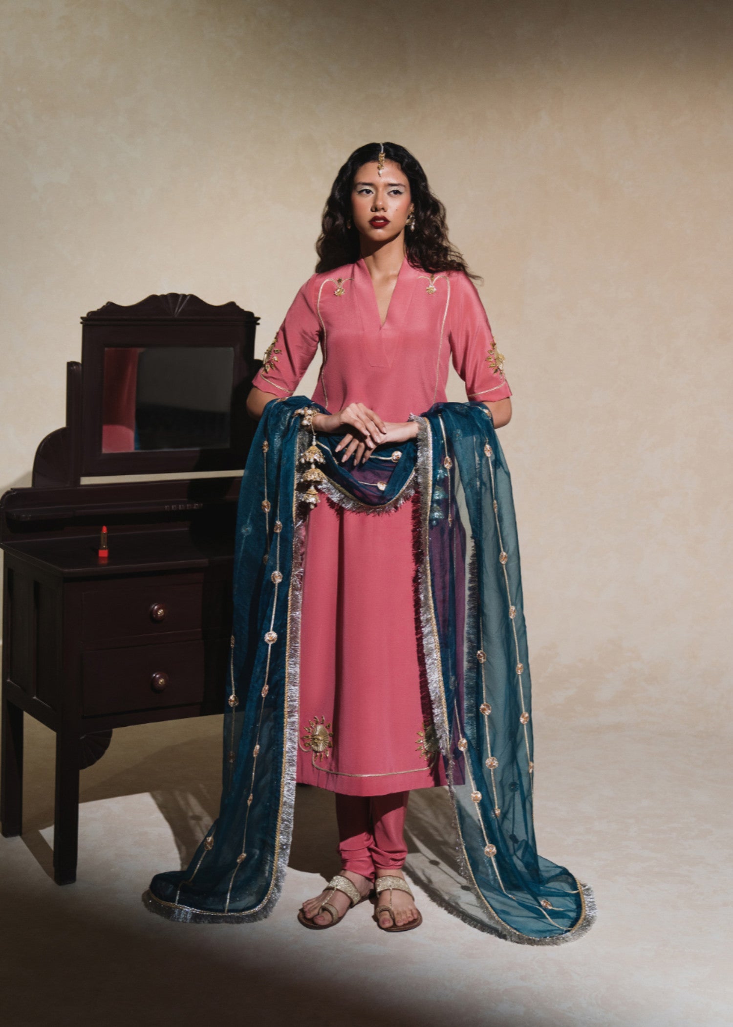 grip Kurta Set in Pink
