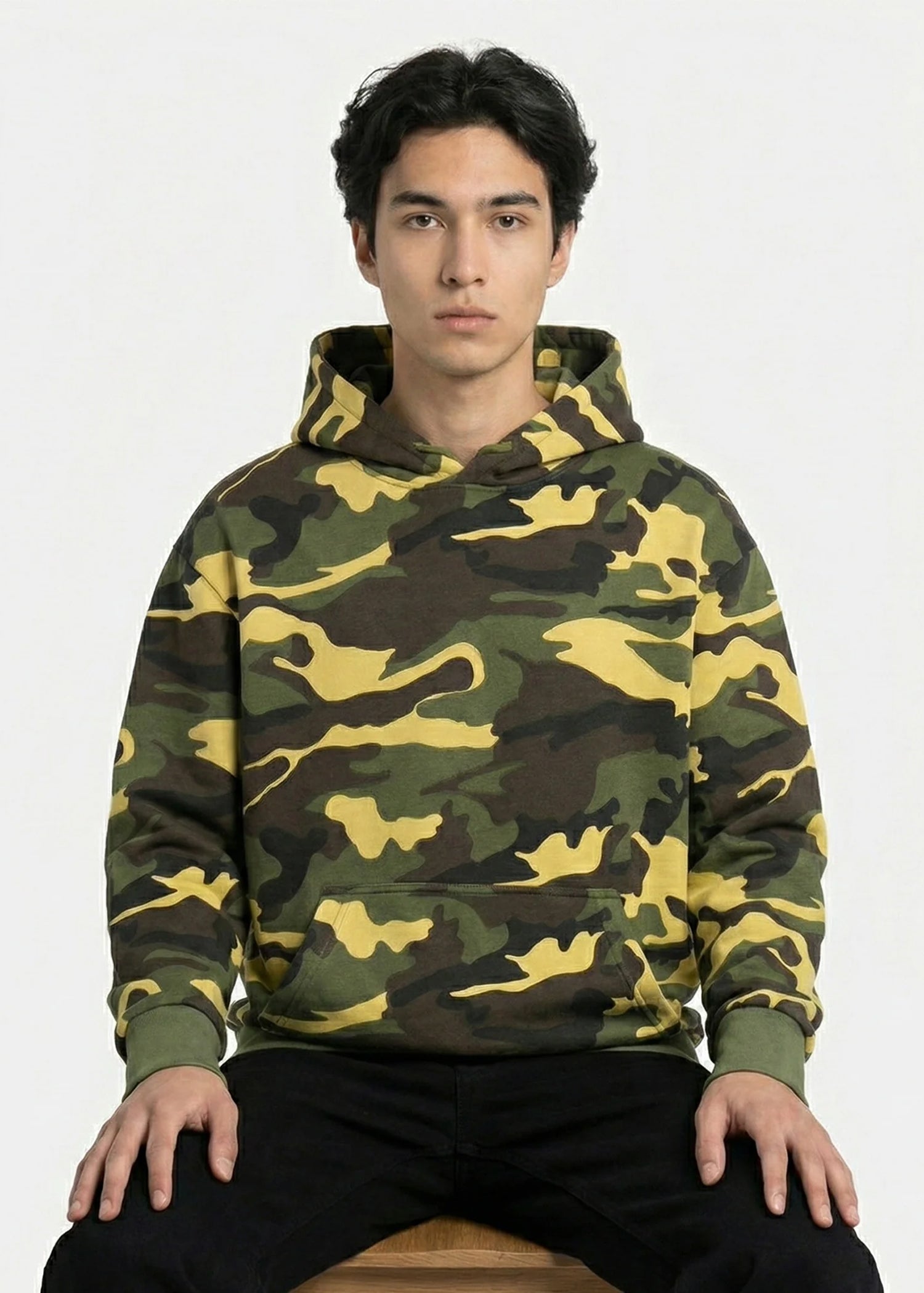 fleece Hoodie in Green, mellow yellow