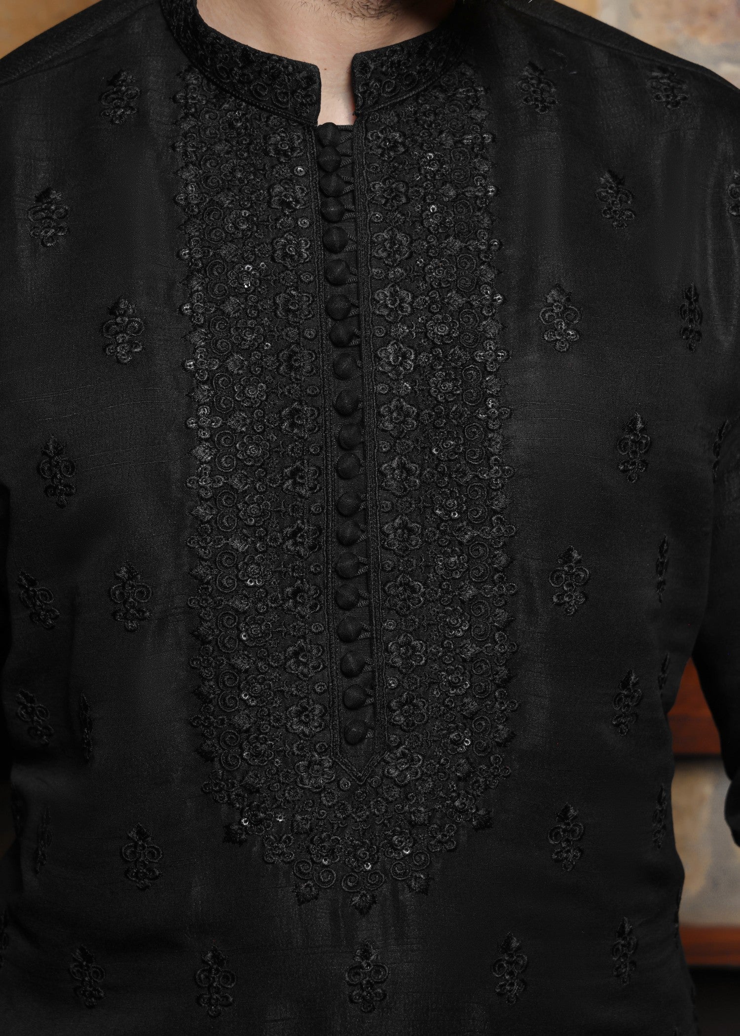 pk raw silk Kurta Set in Black