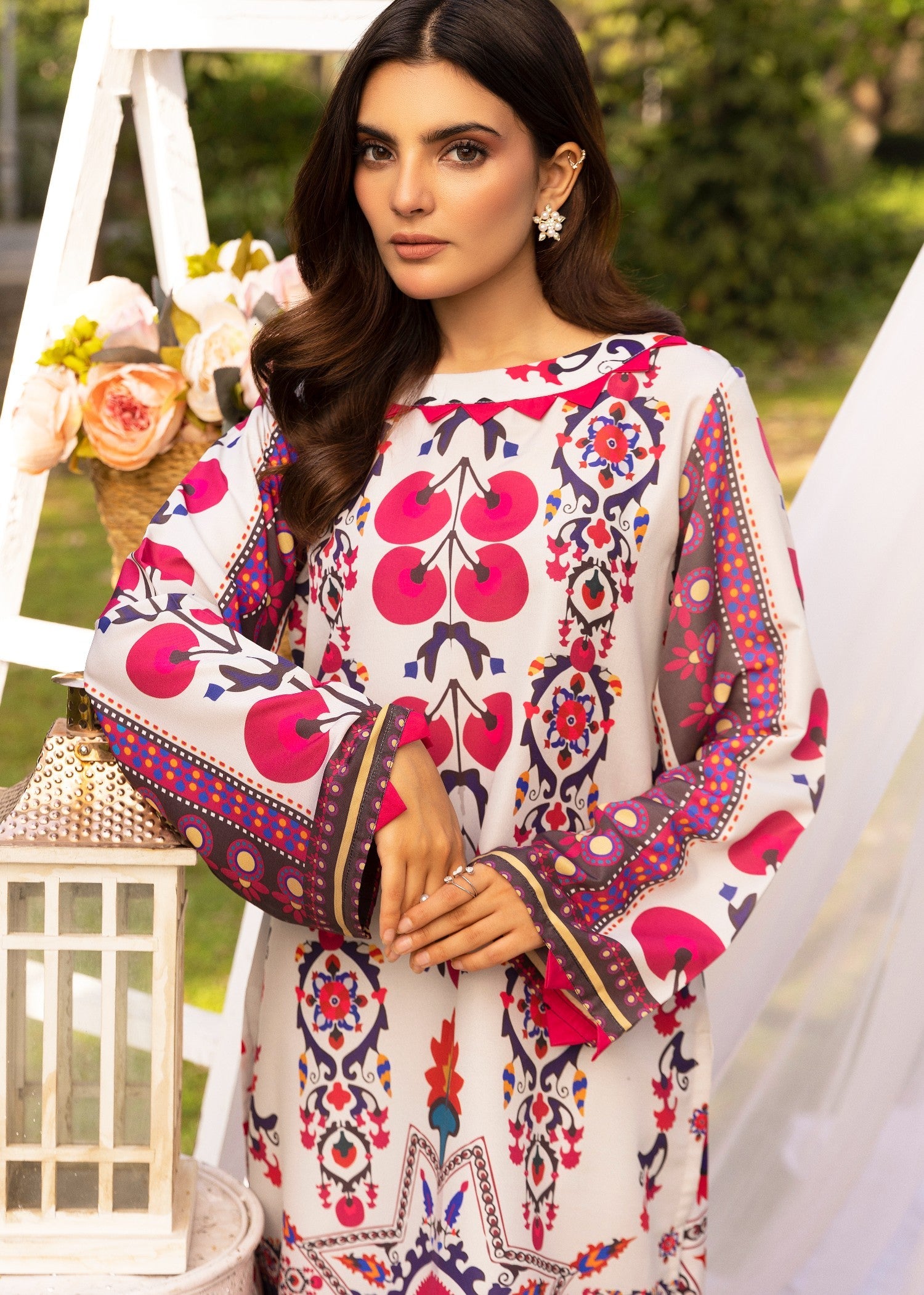 lawn Co Ord Sets in White, hot pink red