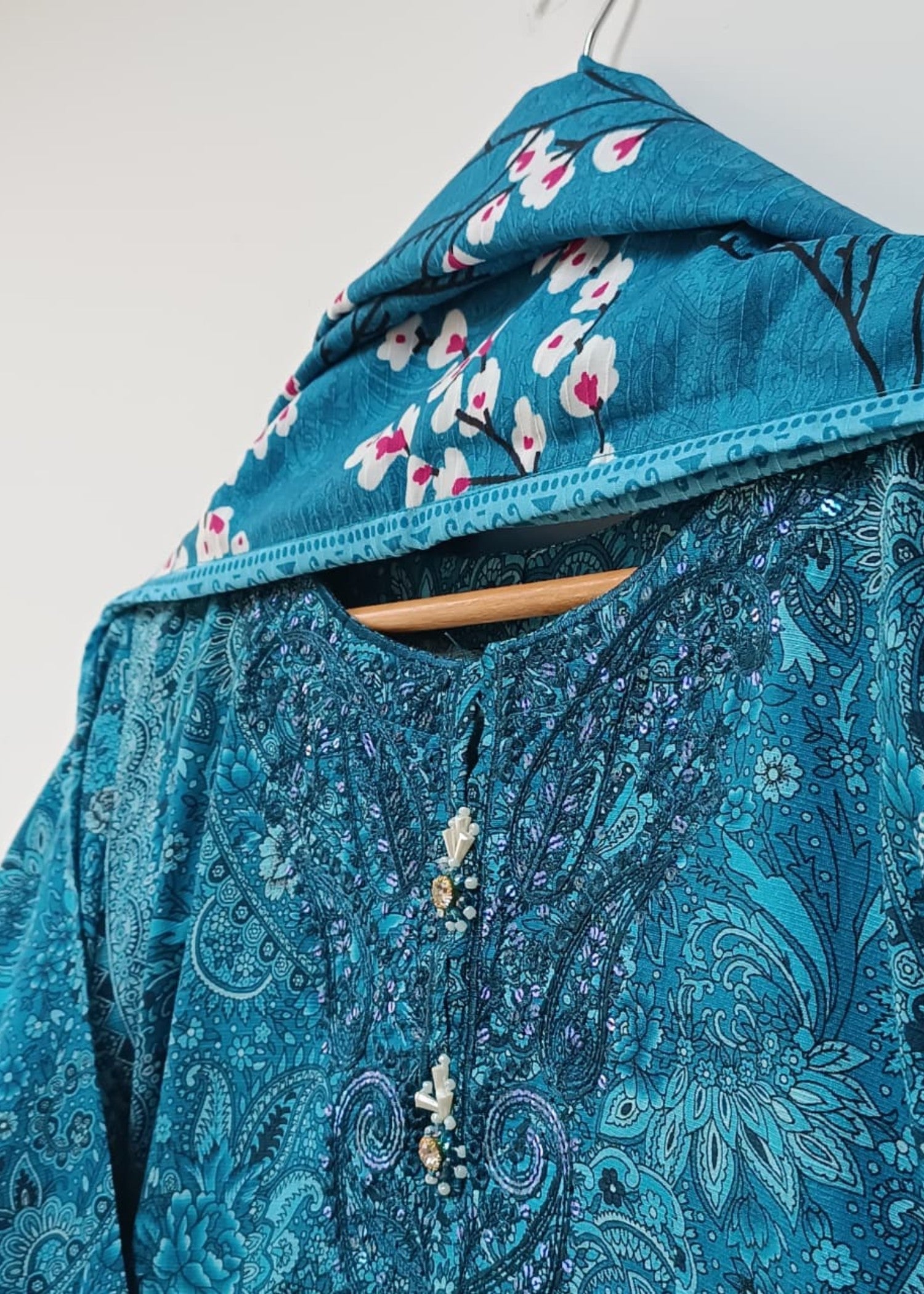 khaddar Kurta Set in Sapphire blue