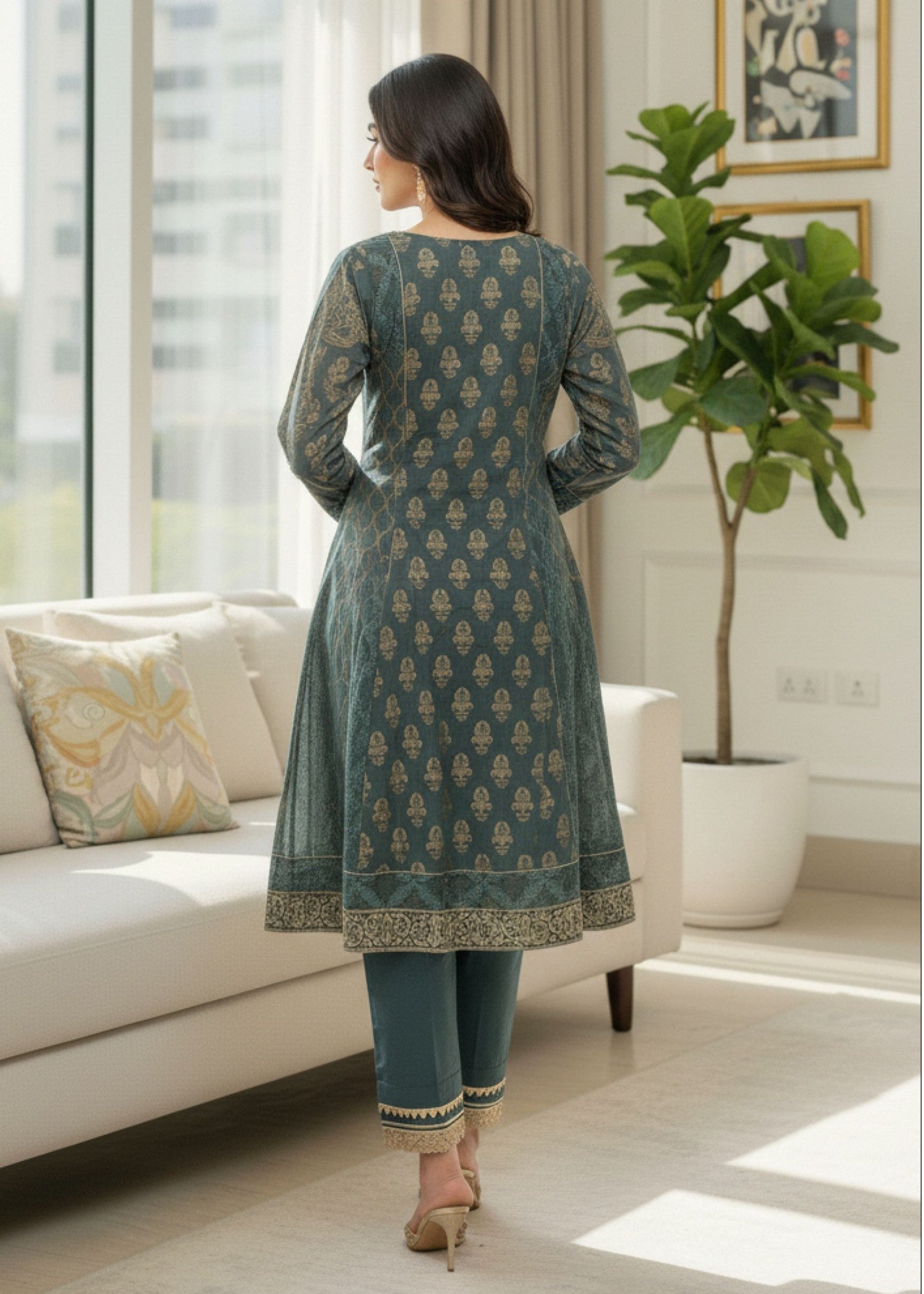 jacquard Short Frock in Green