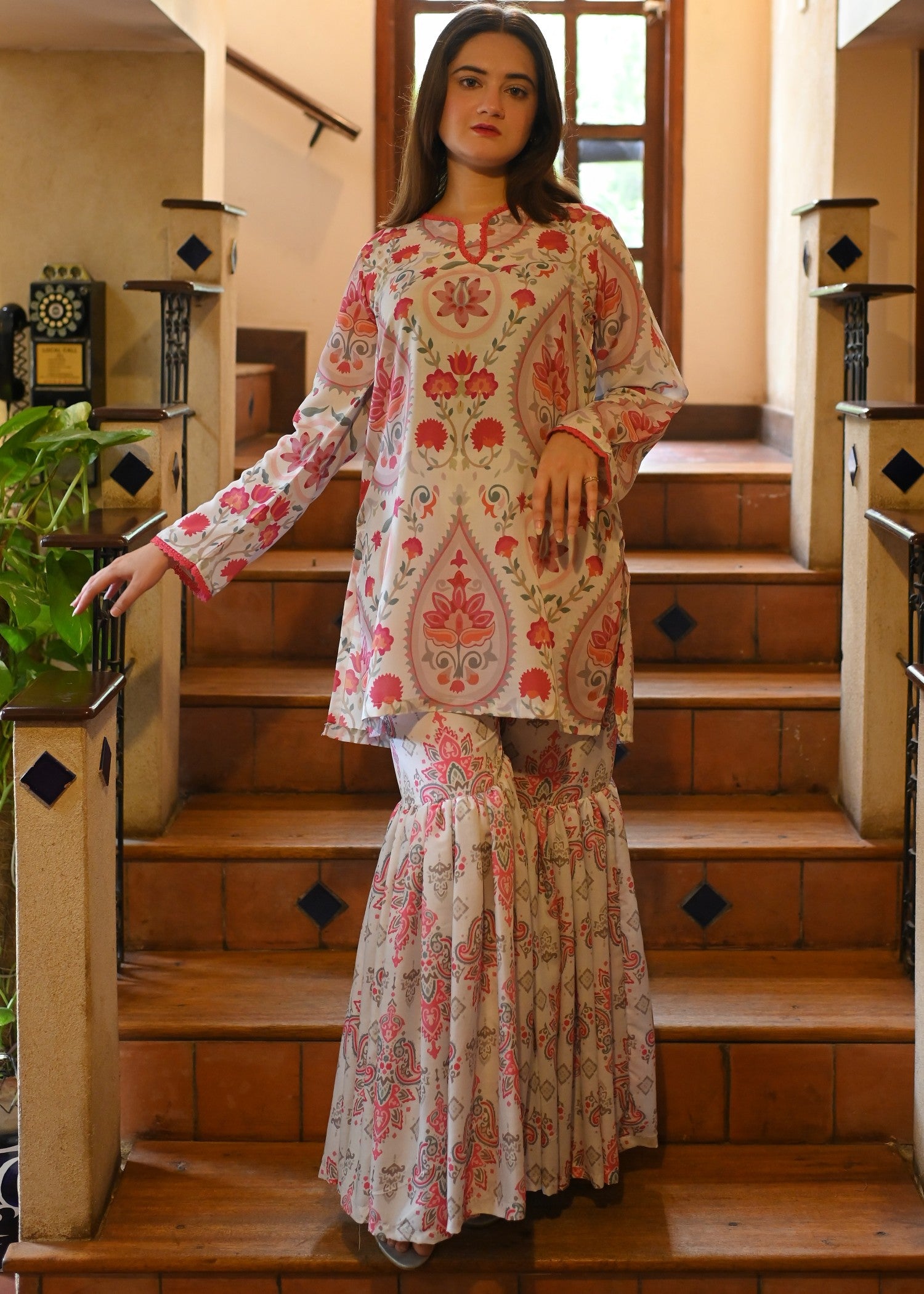 swiss lawn Gharara in Porcelain
