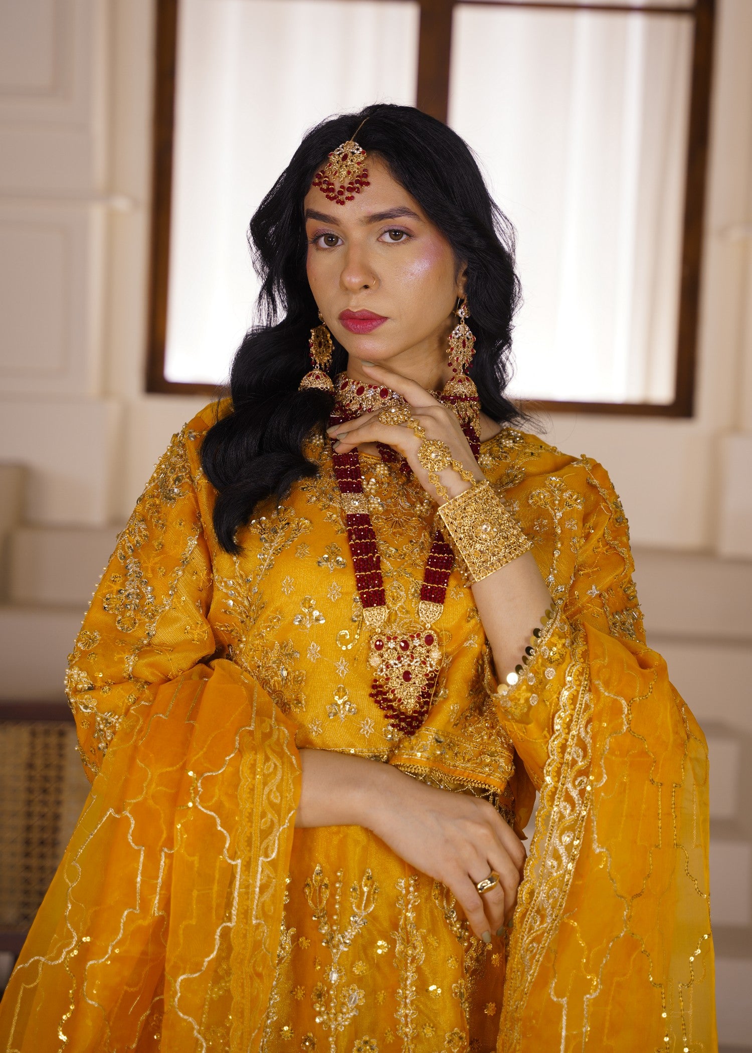 organza Lehenga in Marigold