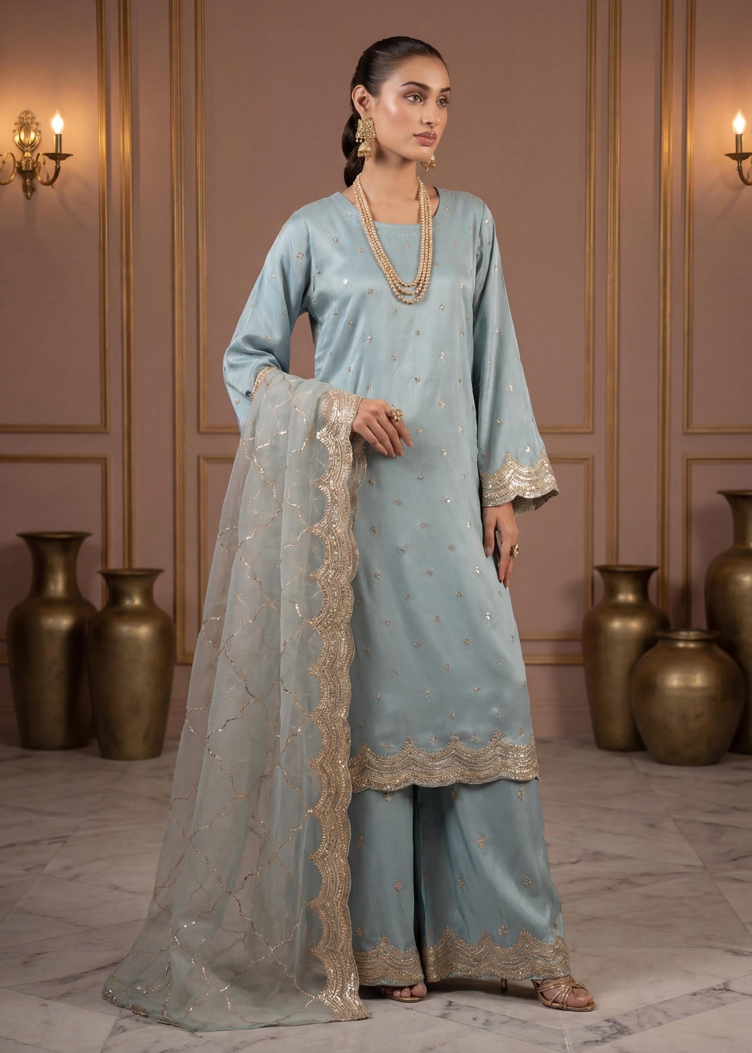 kattan silk Kurta Set in Powder blue