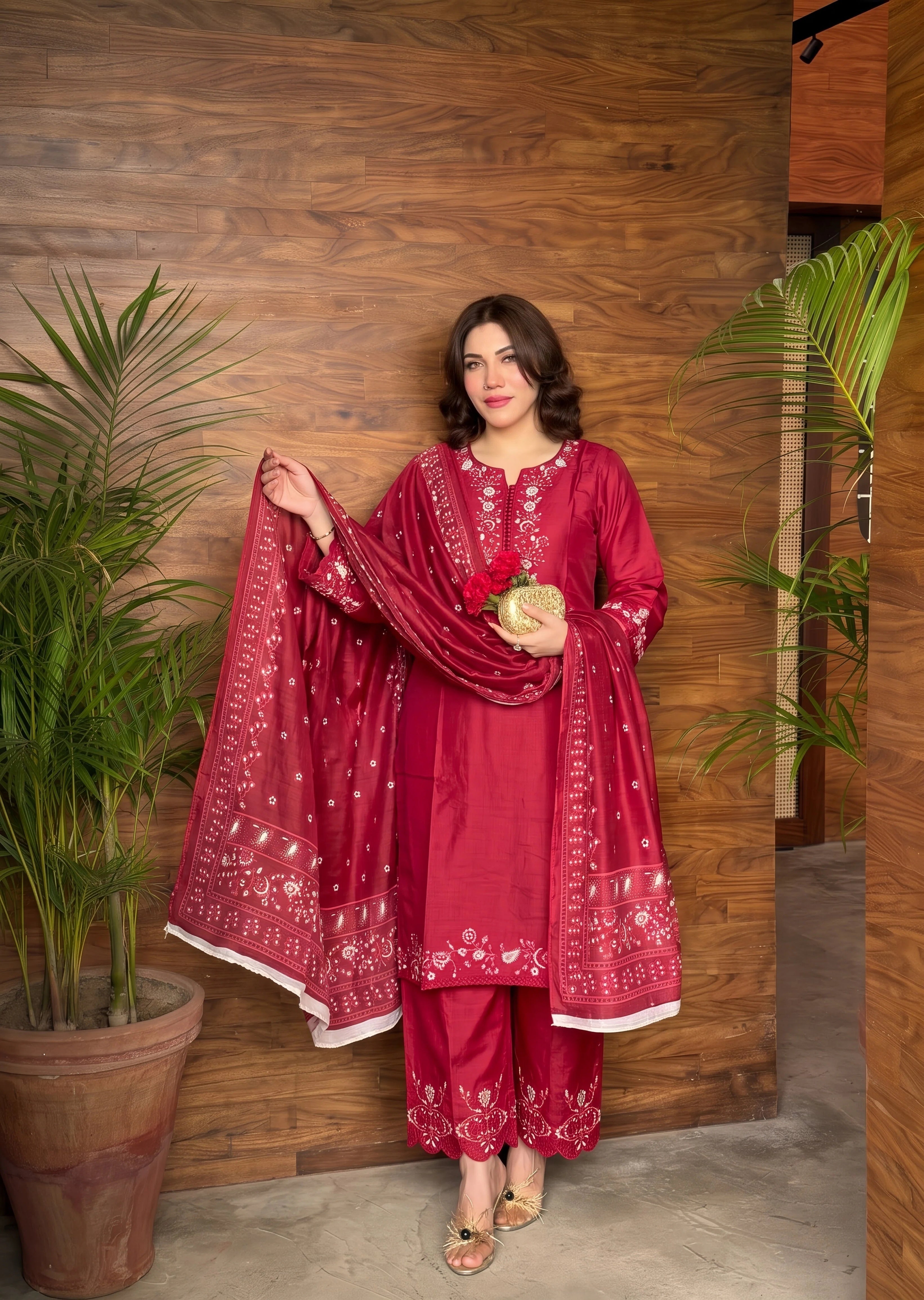 cotton linen Kurta Set in Maroon