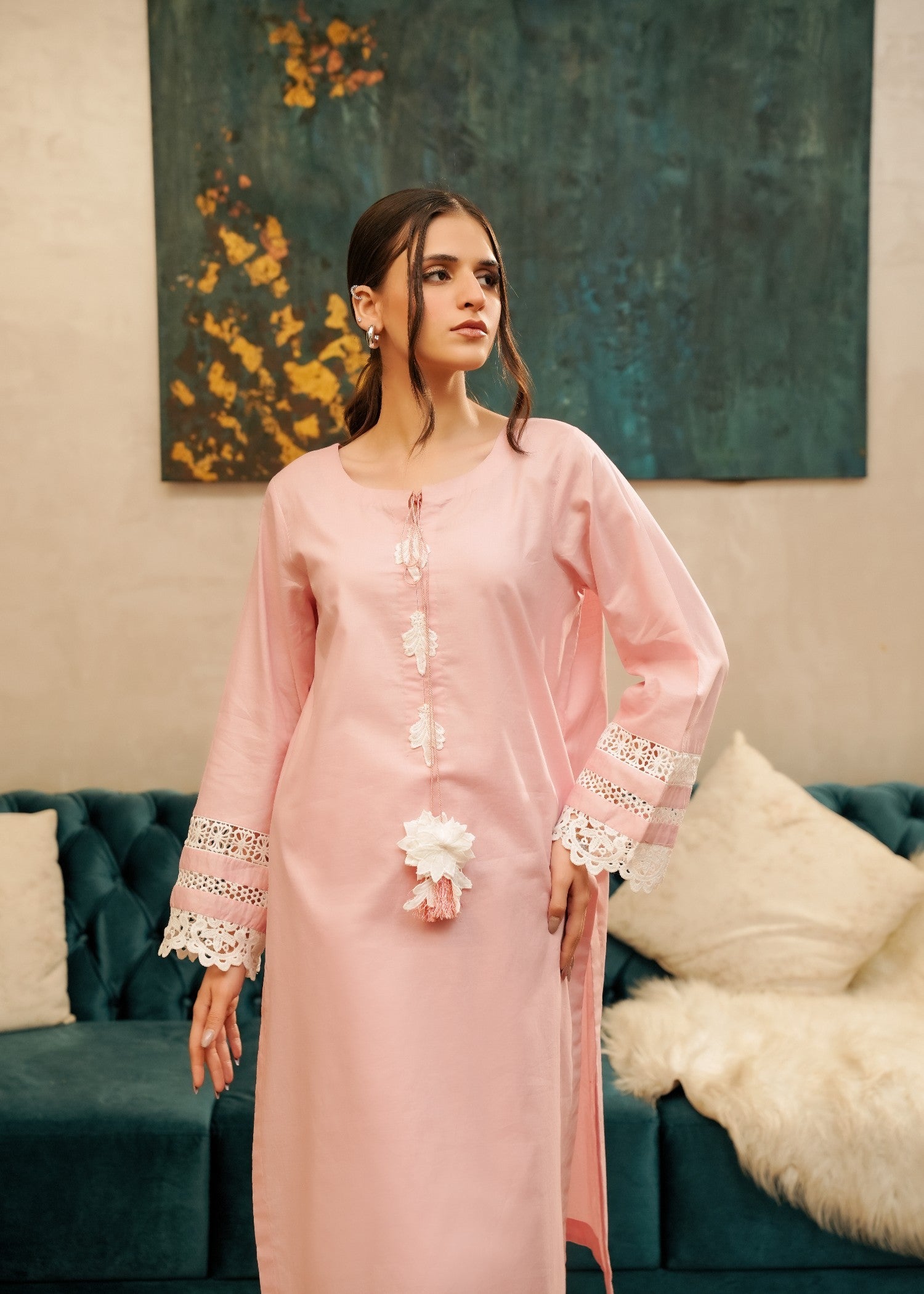cotton Kurta Set in Light pink