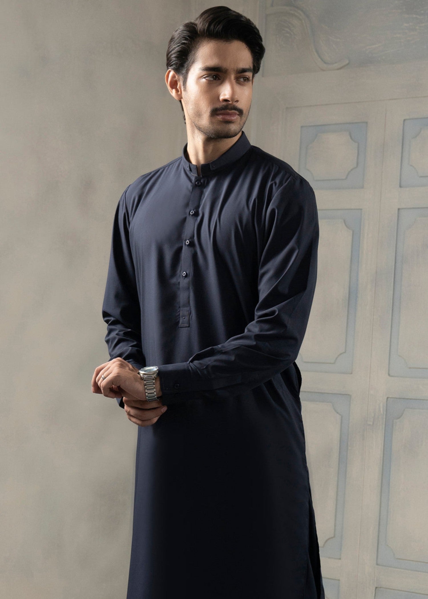 blended satin Shalwar Kameez in Navy blue