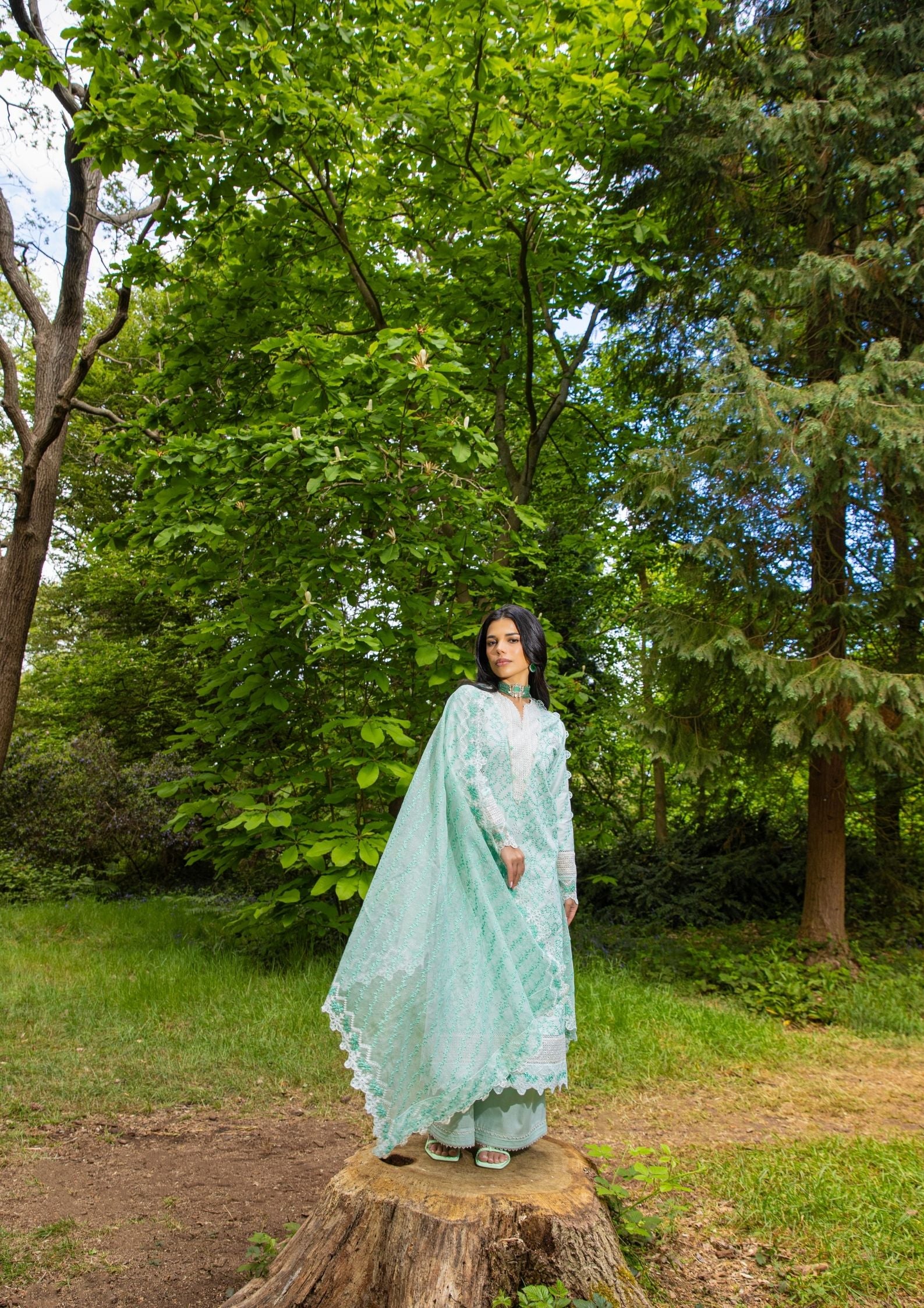 lawn cotton Kurta Set in Moss green