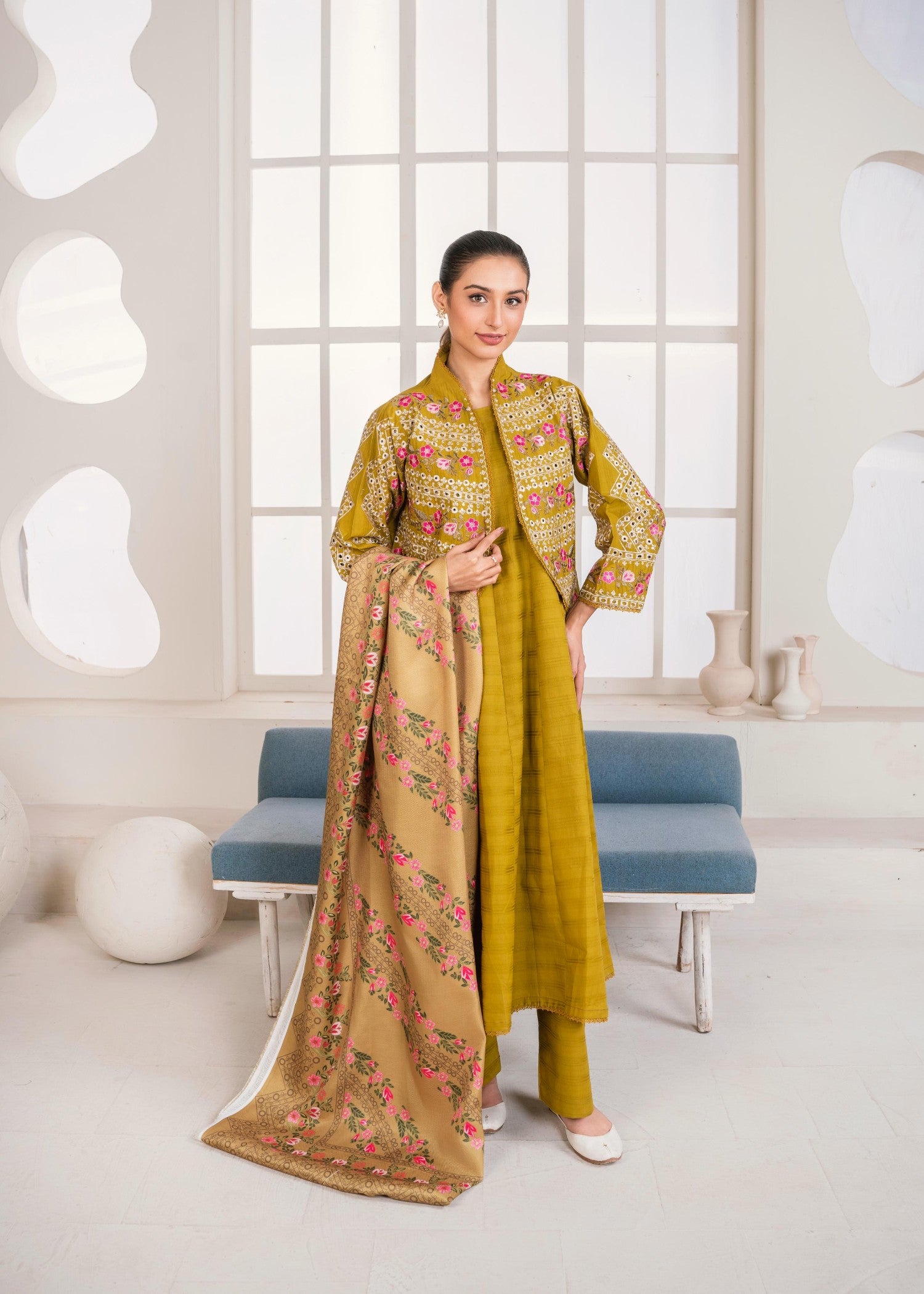 cotton Pishwas in Herb green