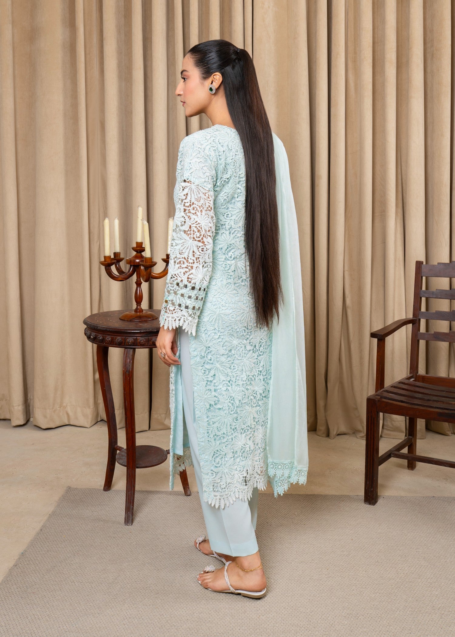 cotton net Kurta Set in Ice blue