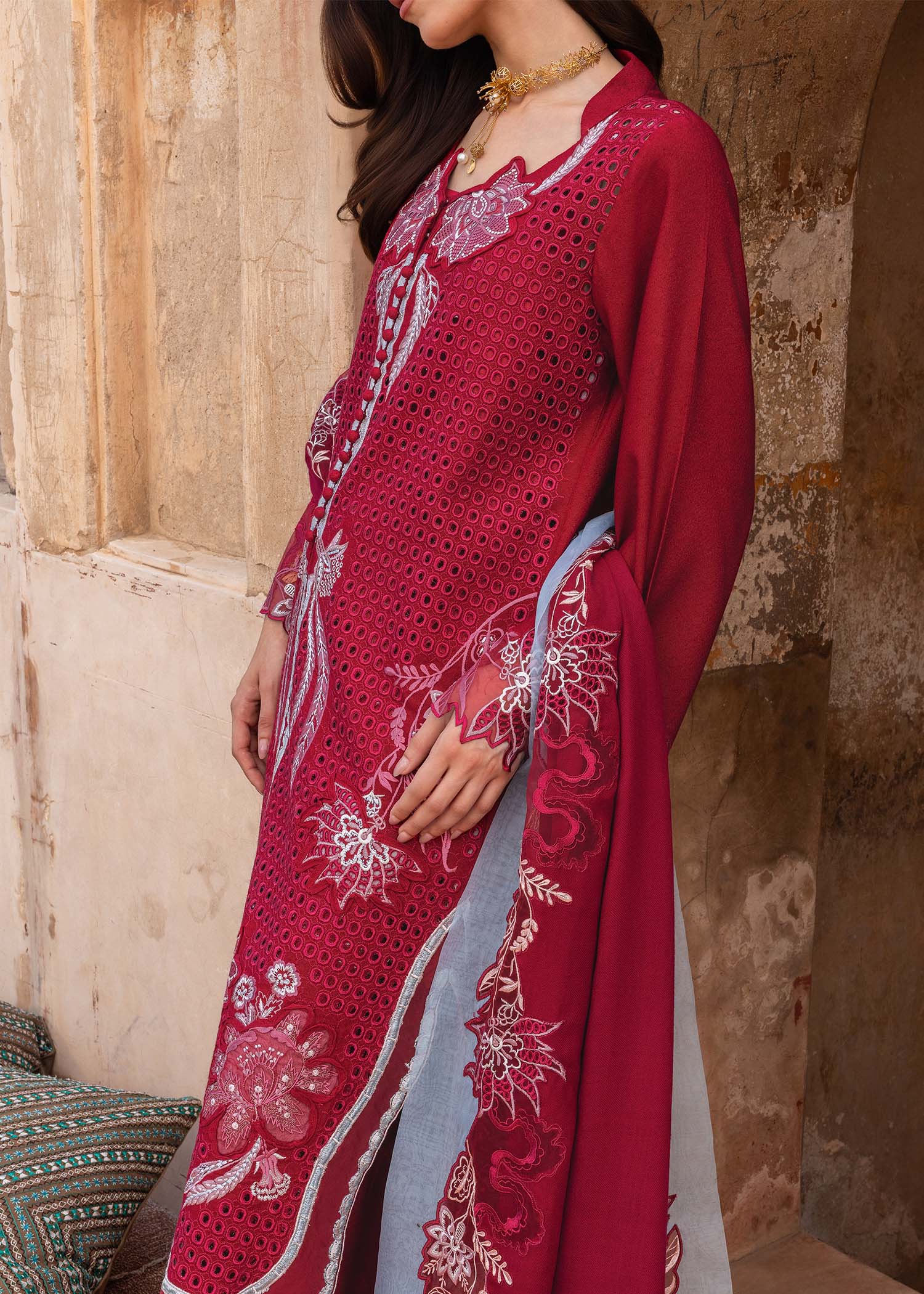 karandi Unstitched in Shocking pink