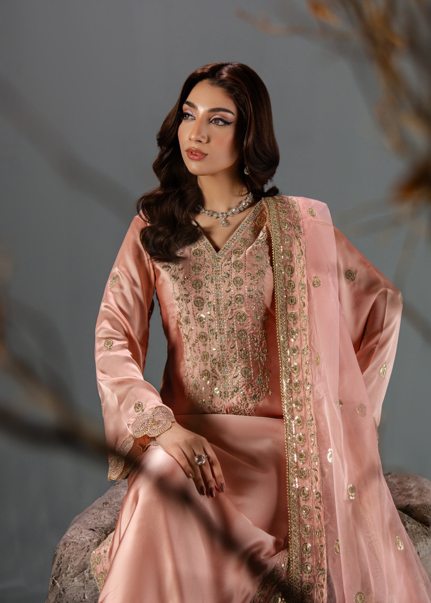 silk Kurta Set in Light pink