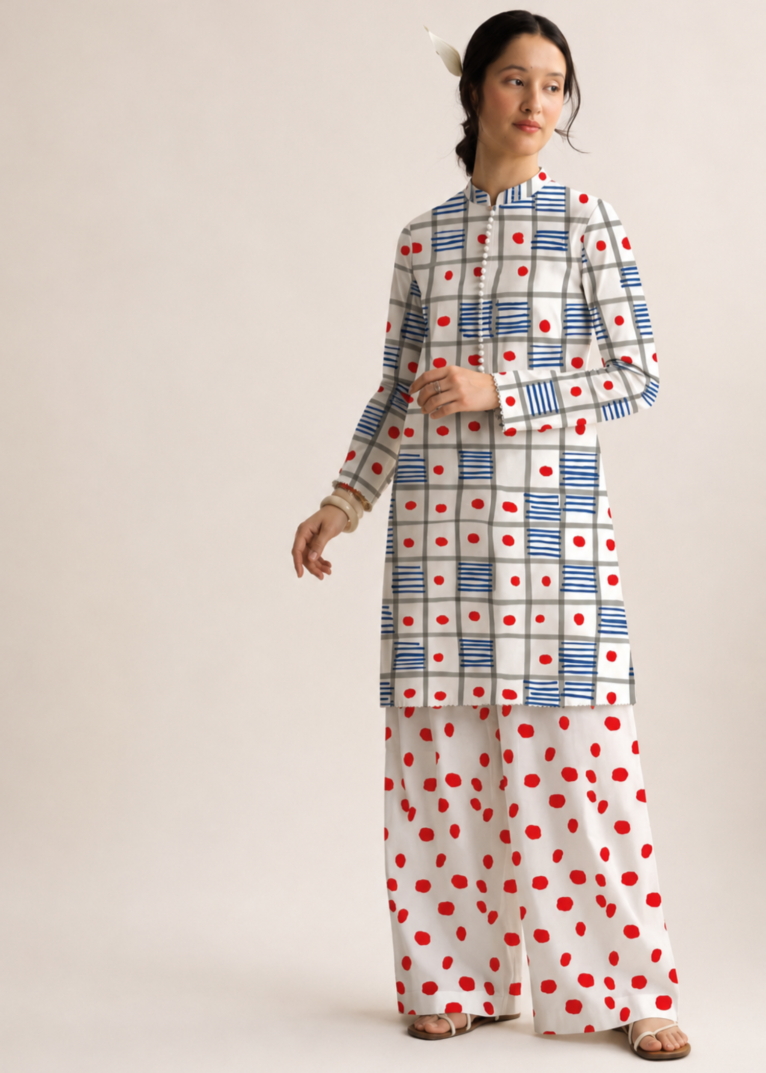 lawn Unstitched in Blue, red, white