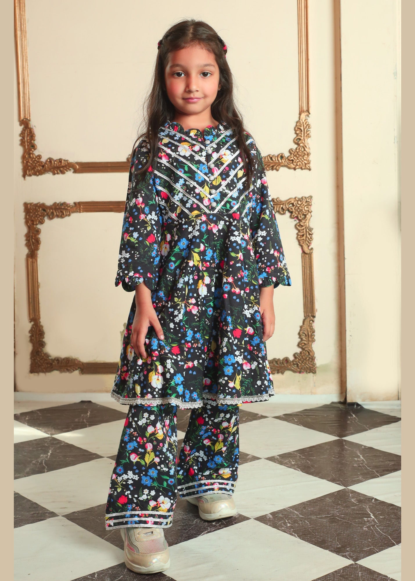 khaddar Short Frock in Black