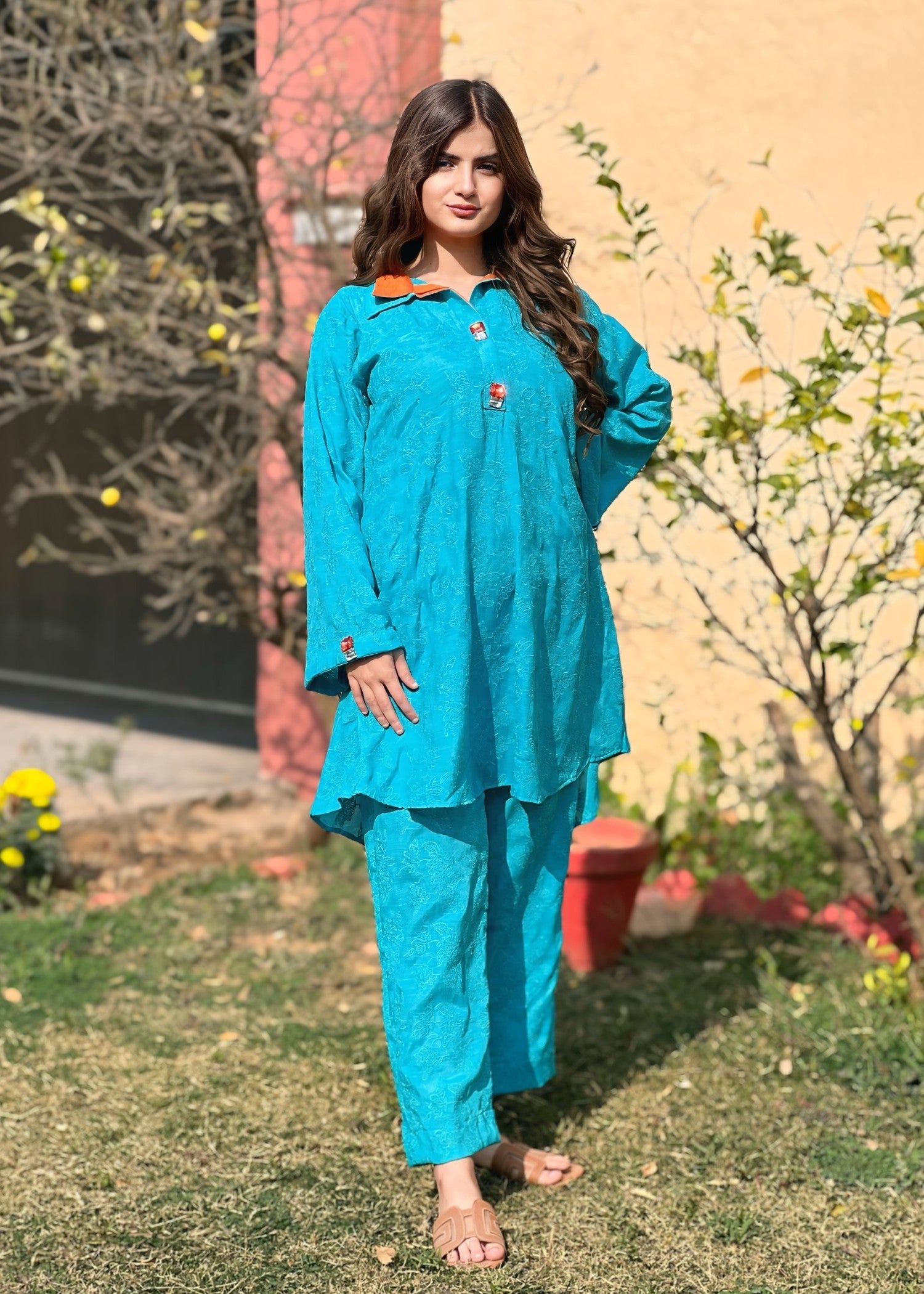 lawn cotton Short Frock in Azure