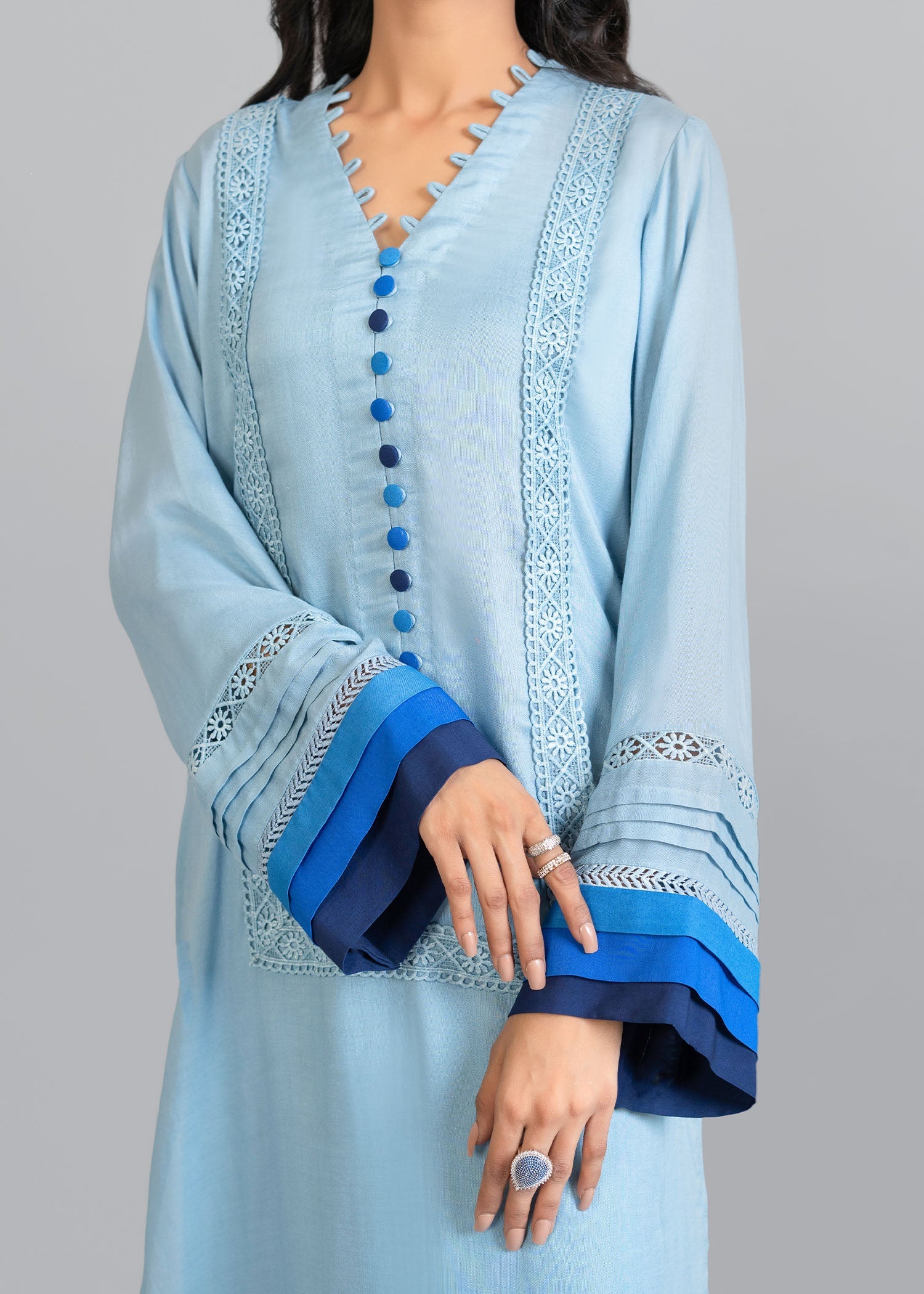 cotton linen Kurta Set in Sky blue