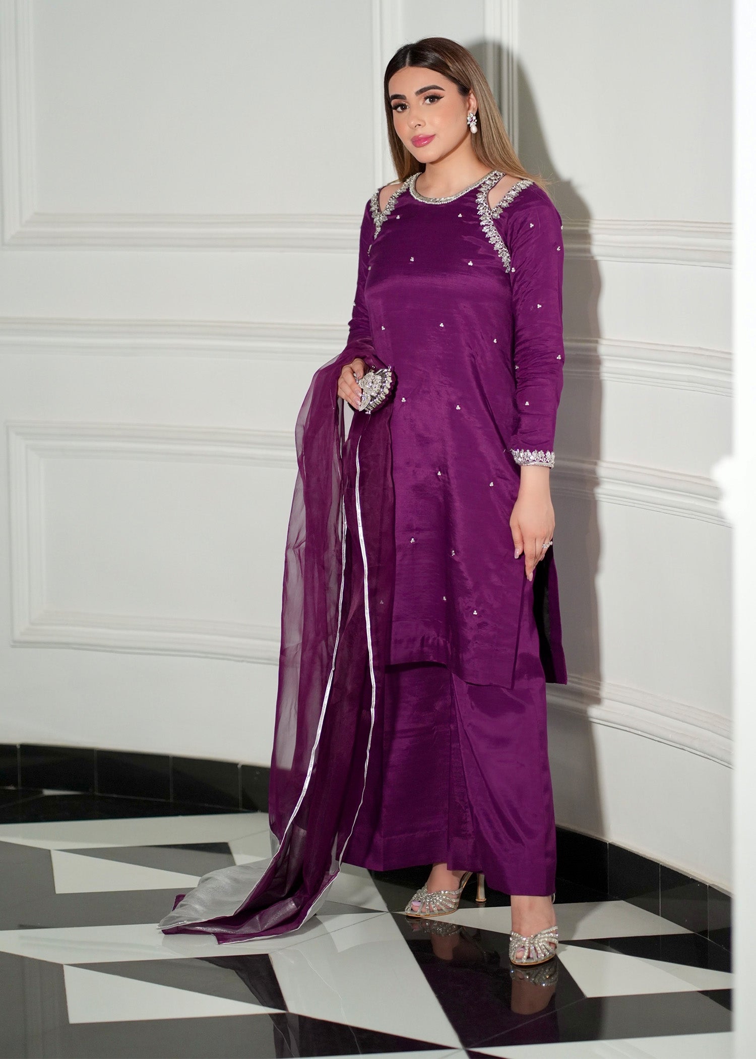 medium silk Kurta Set in Purple