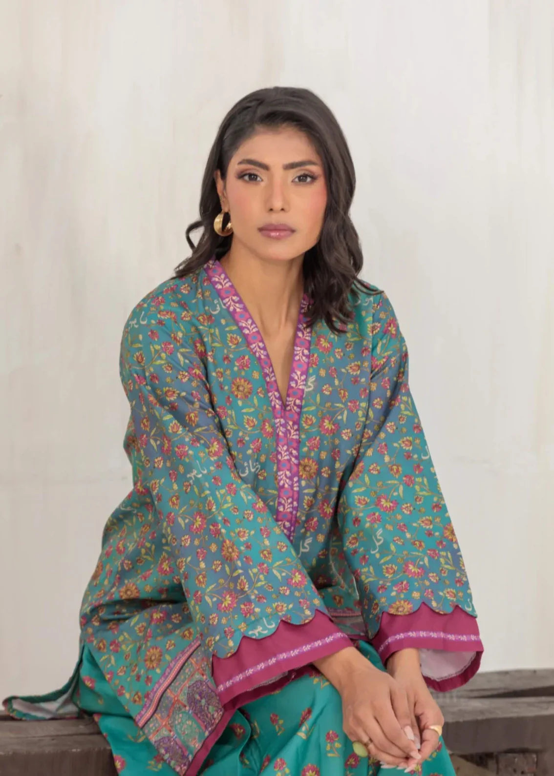 cambric Kurta Set in Sea green