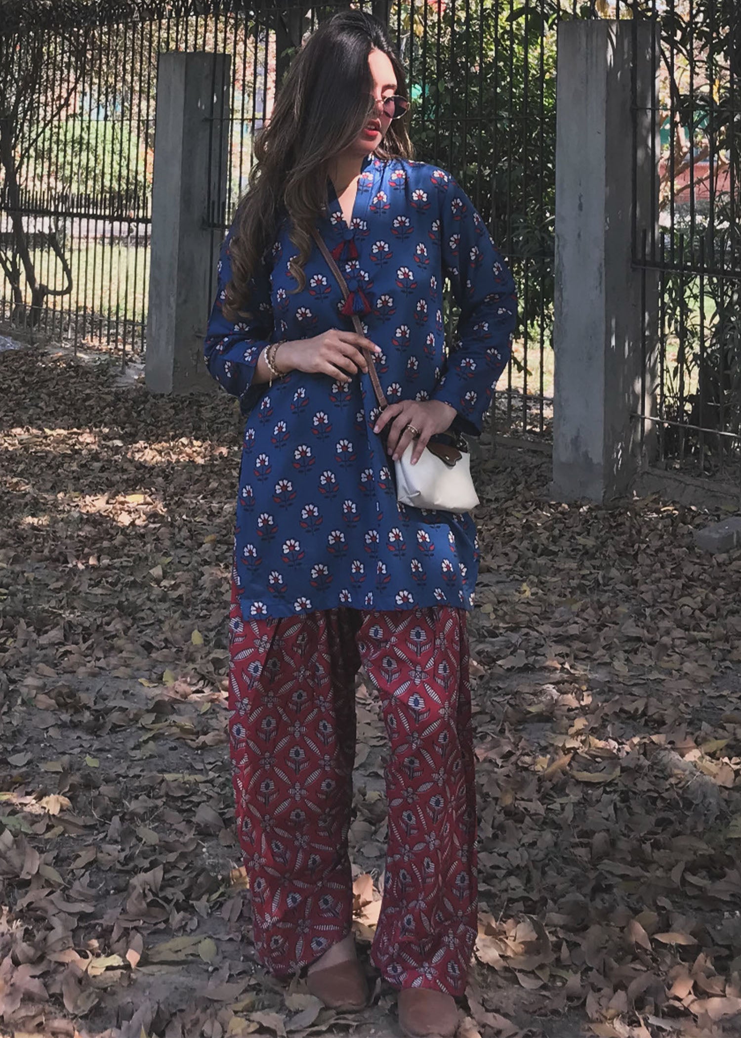 silk finish lawn Kurta Set in Blue, red