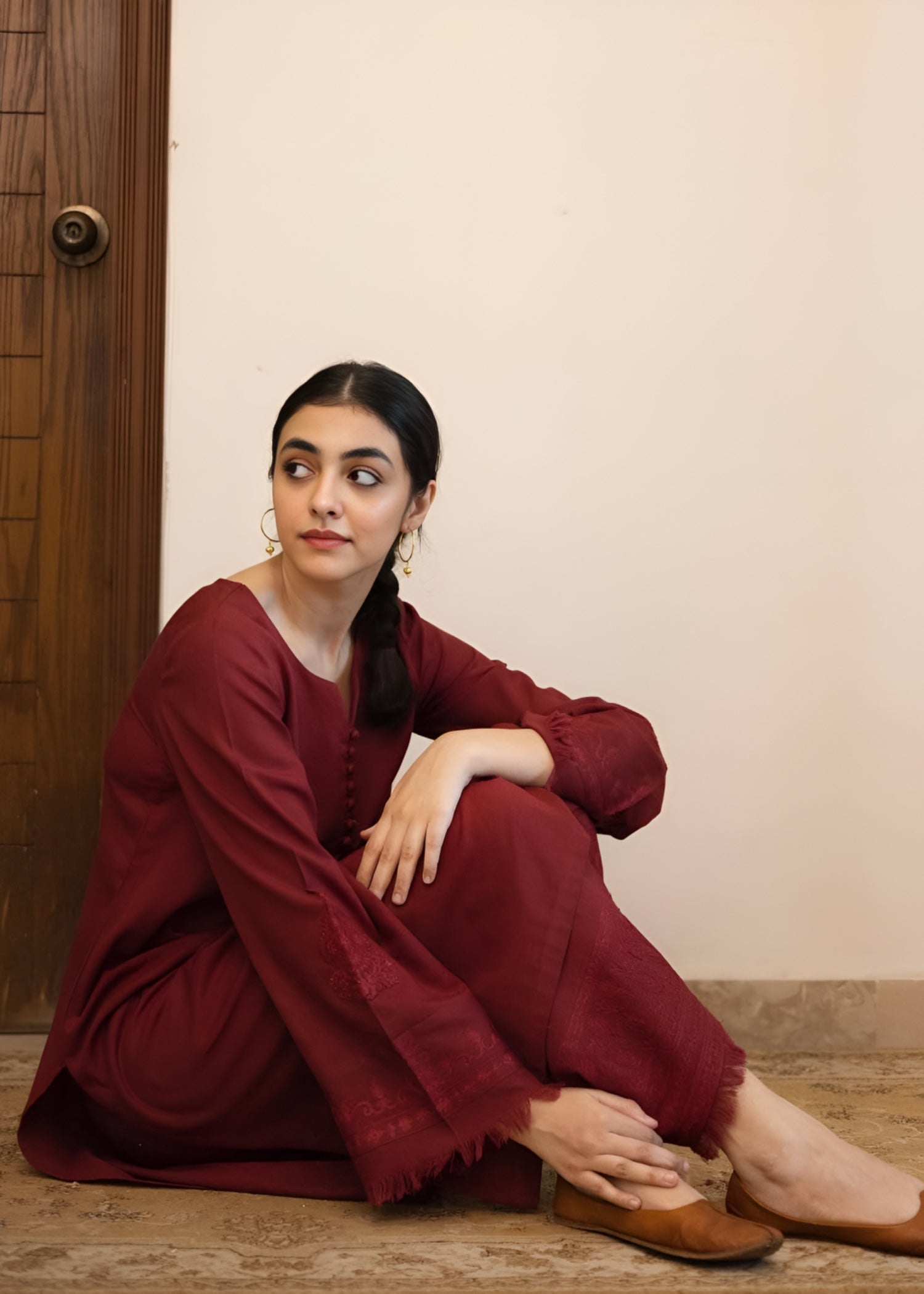 cotton viscose Kurta Set in Maroon