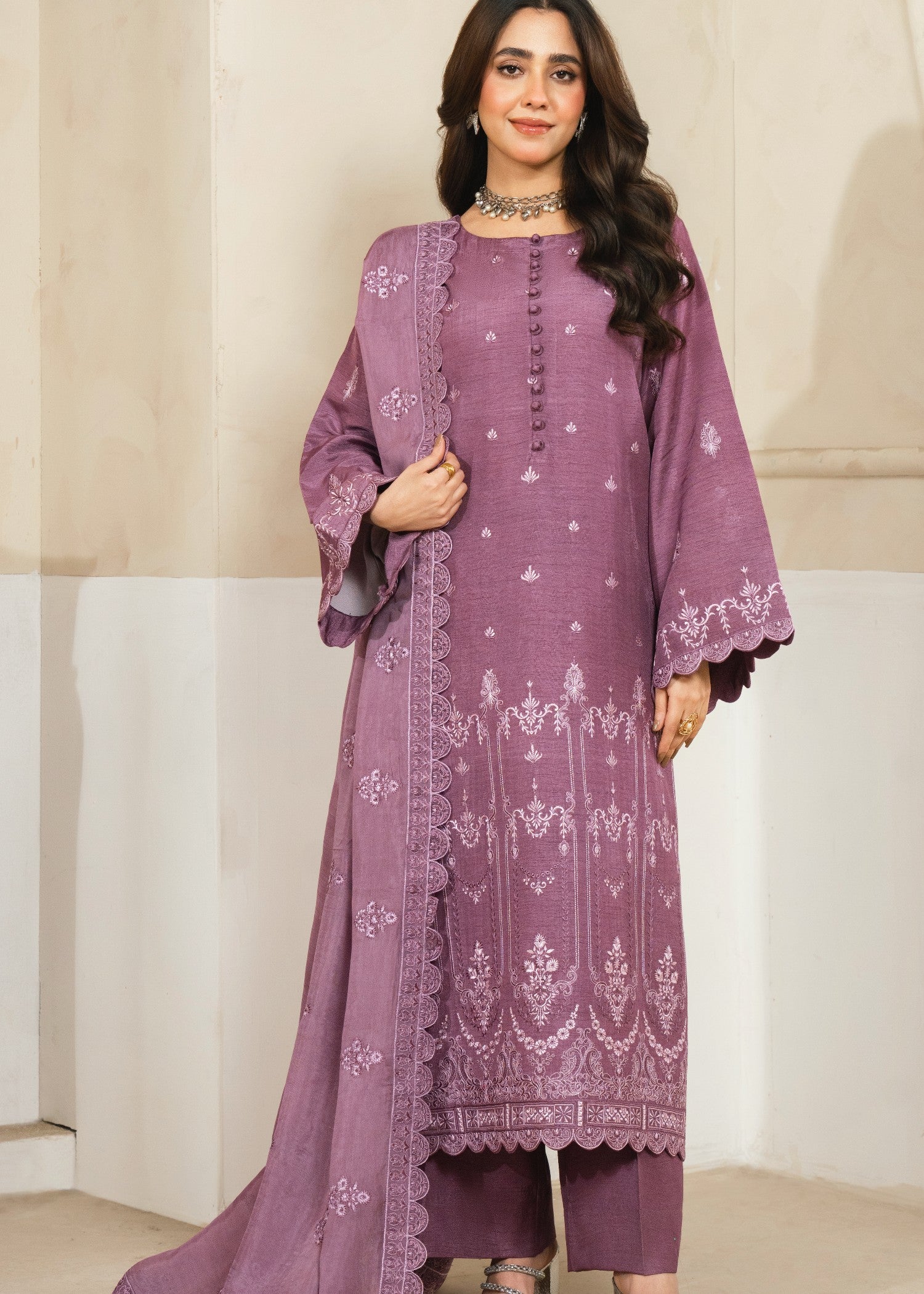 raw silk Kurta Set in Purple taupe