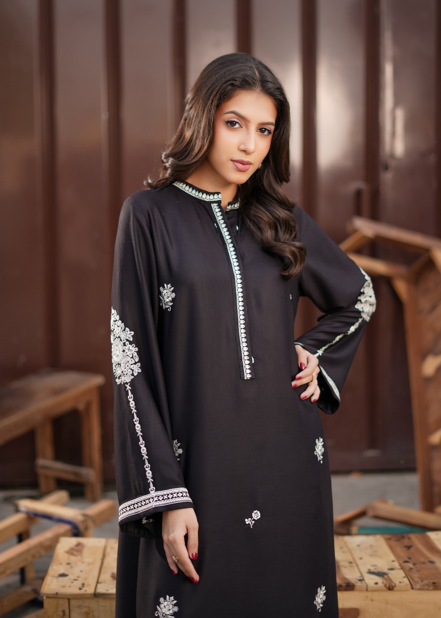 twill viscose Kurta Set in Black