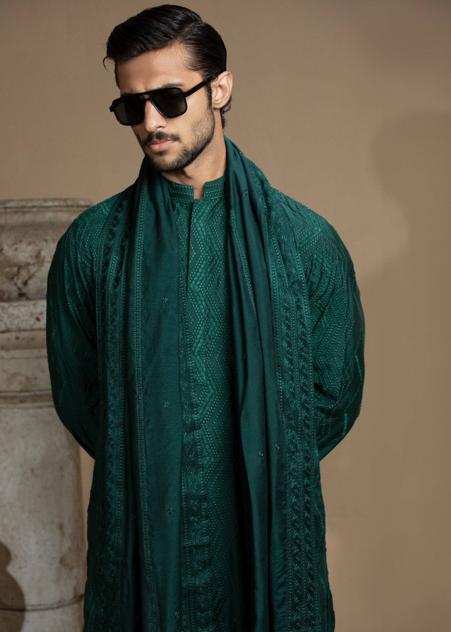 cotton silk Kurta Set in Dark green