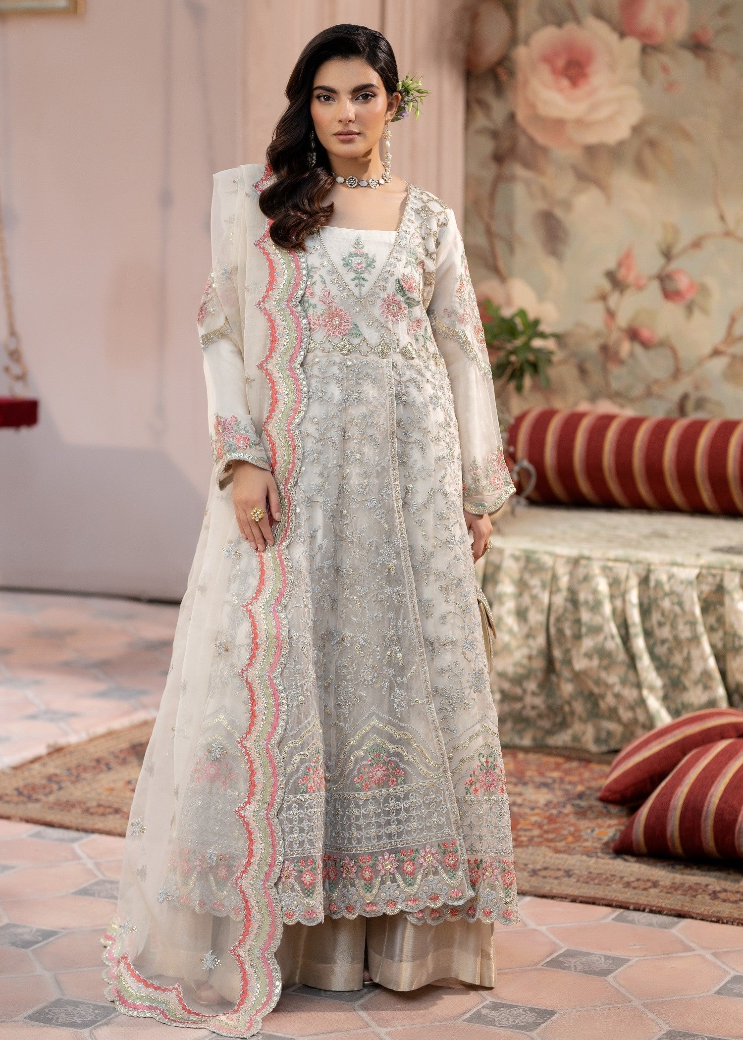 organza Angrakha in White