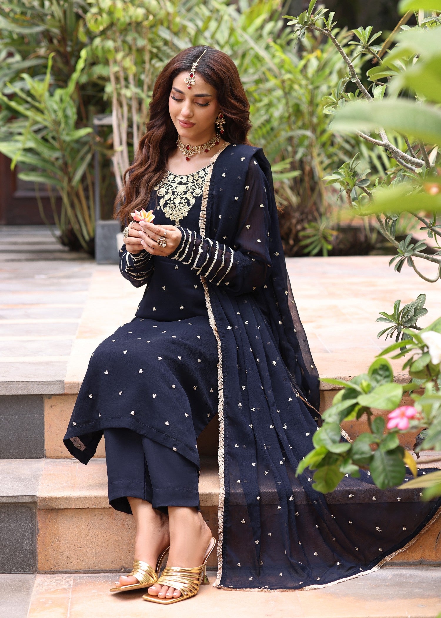 pk chiffon Kurta Set in Navy blue