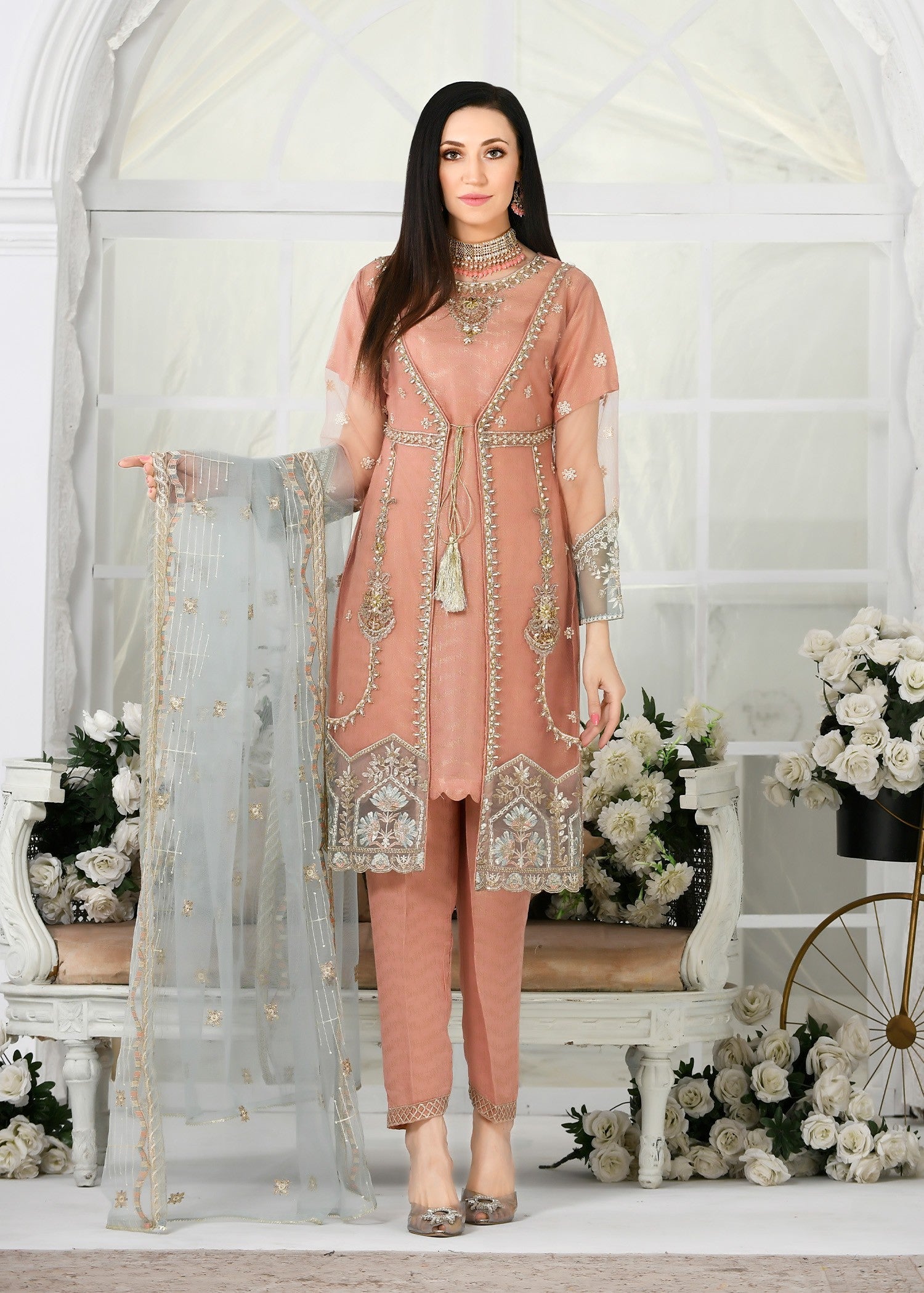 organza Gown in Peach pink