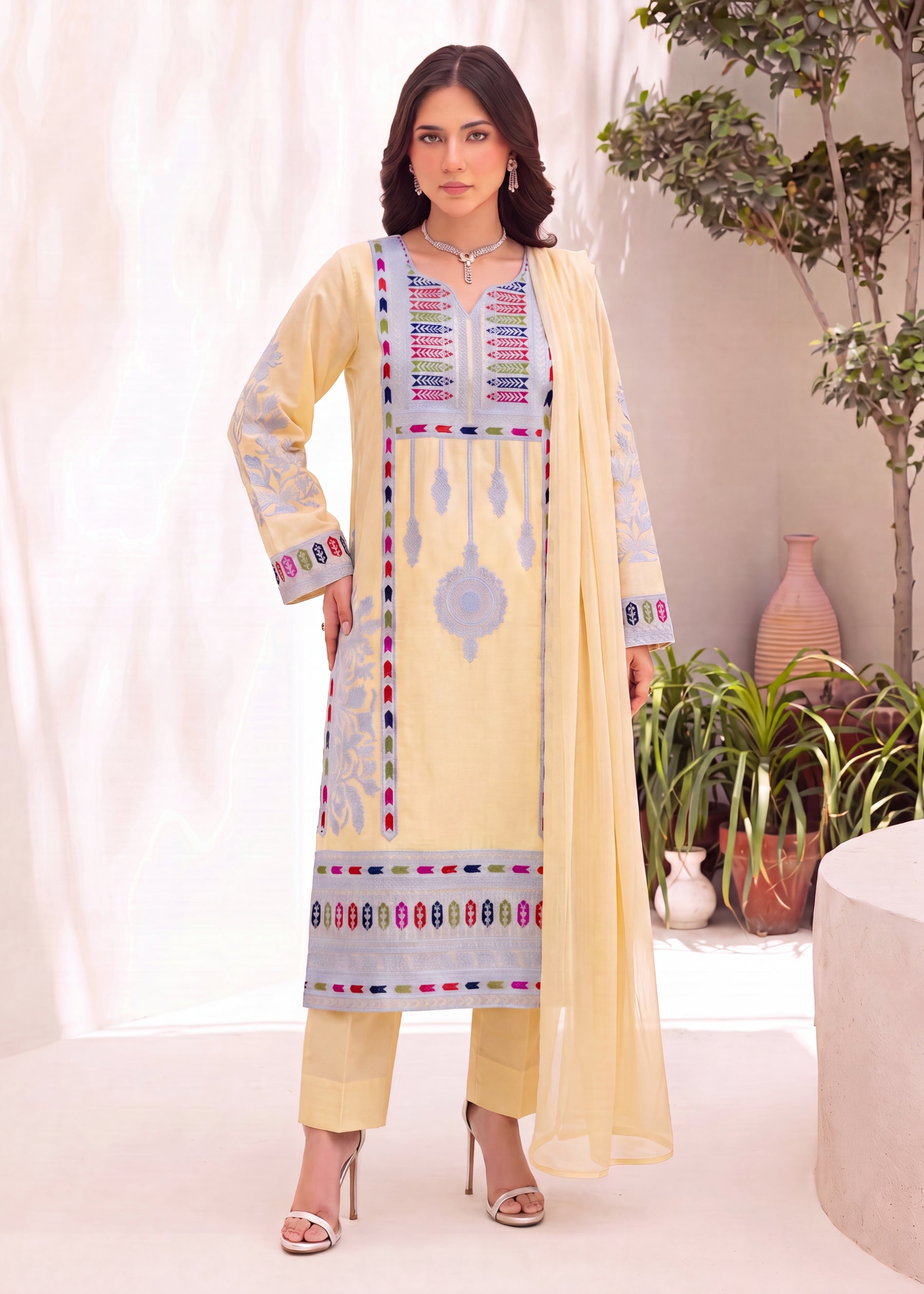 linen Kurta Set in Light yellow