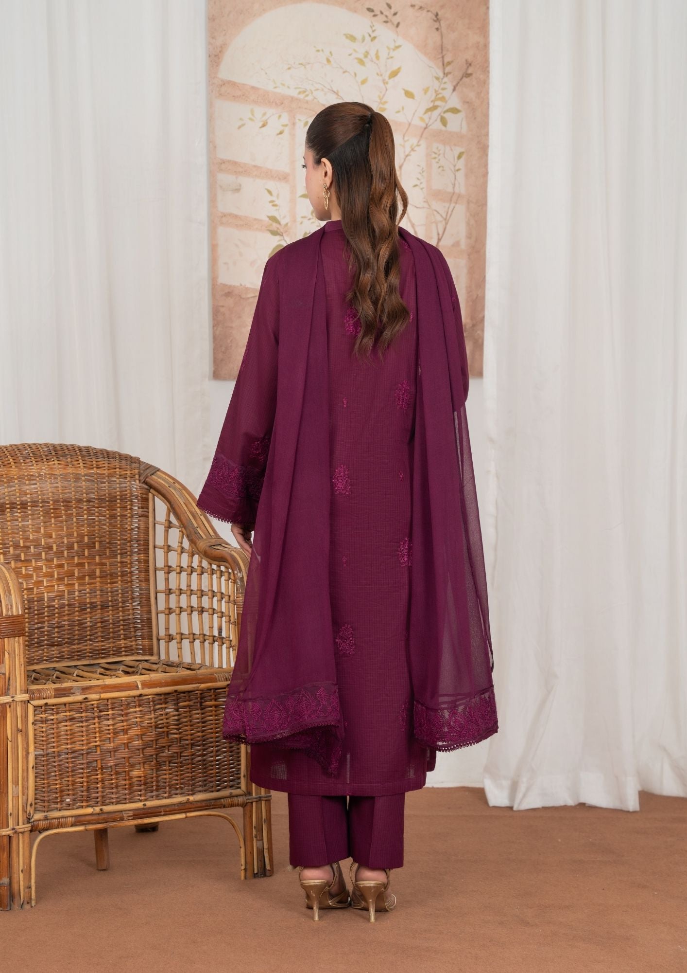 lawn Kurta Set in Wine red