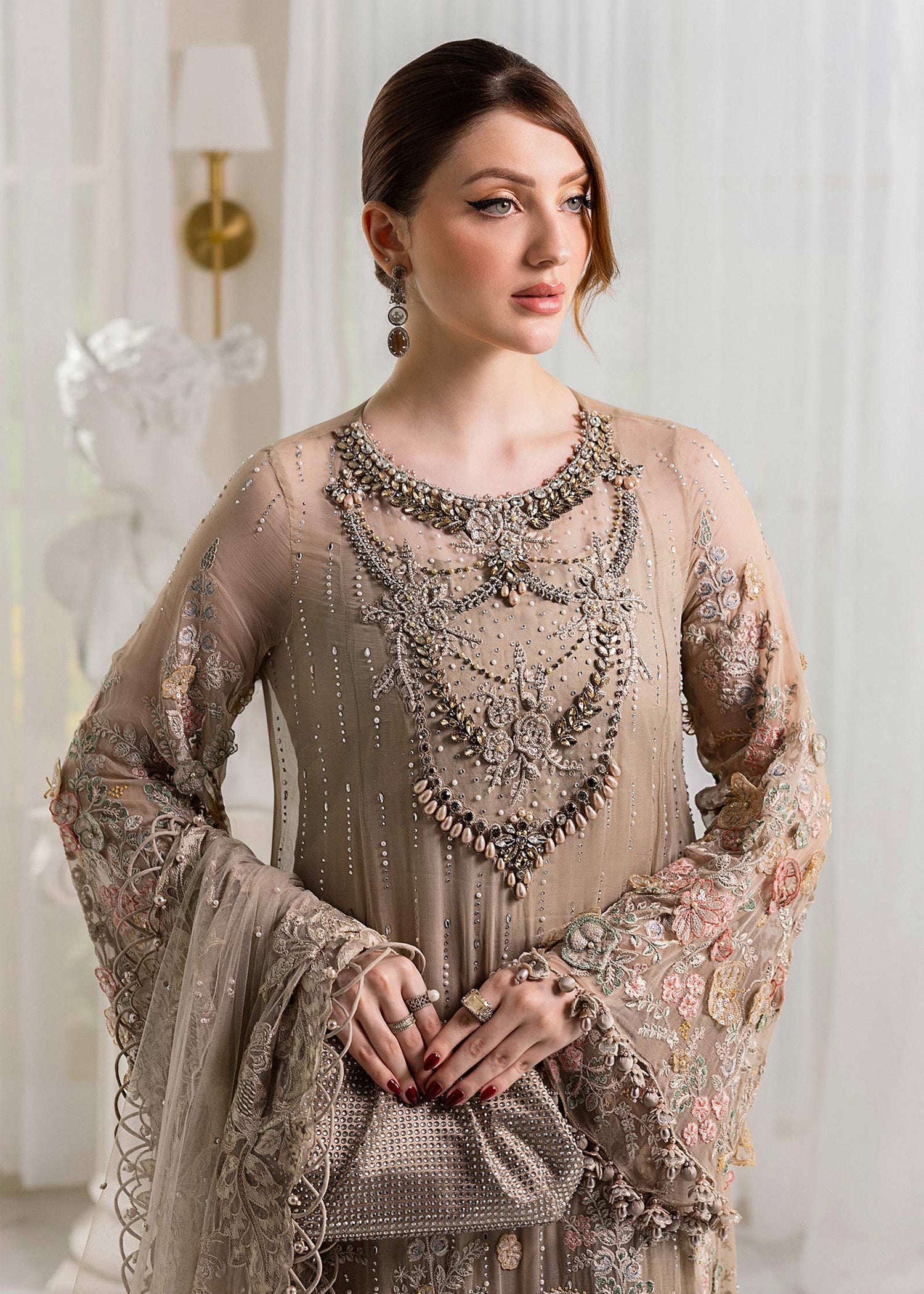 organza Unstitched in Beige