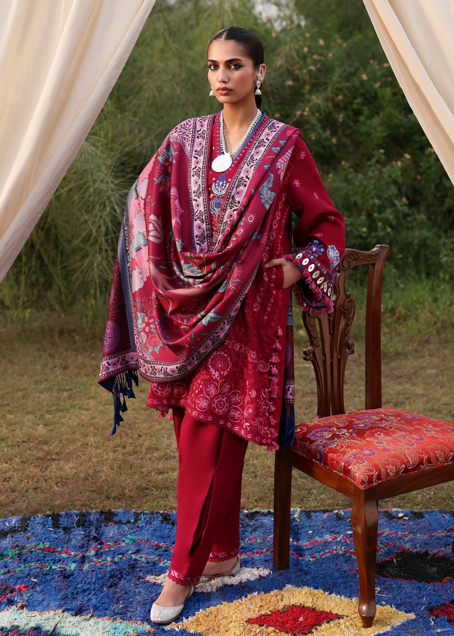 khaddar Unstitched in Red