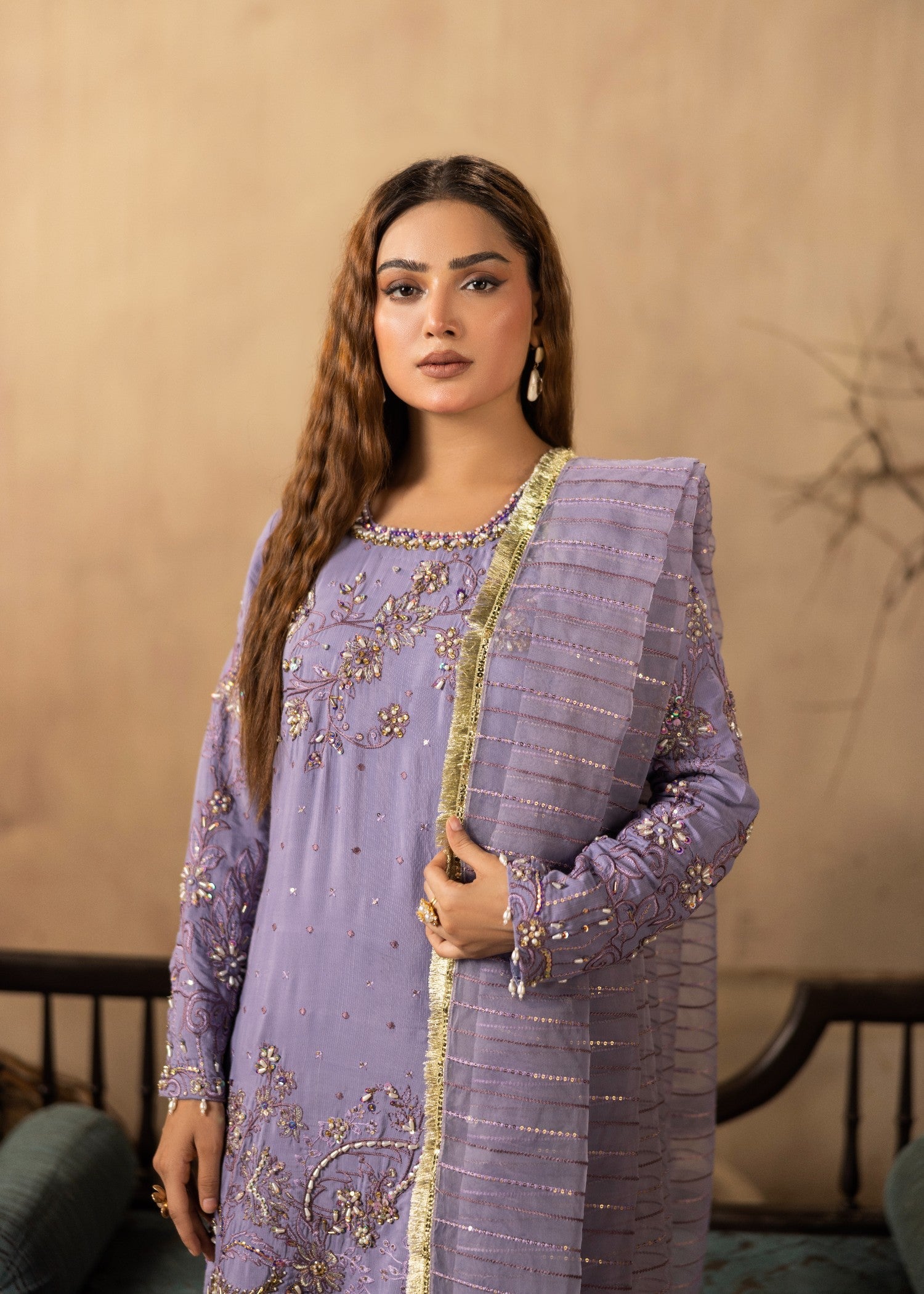 raw silk Kurta Set in Lilac