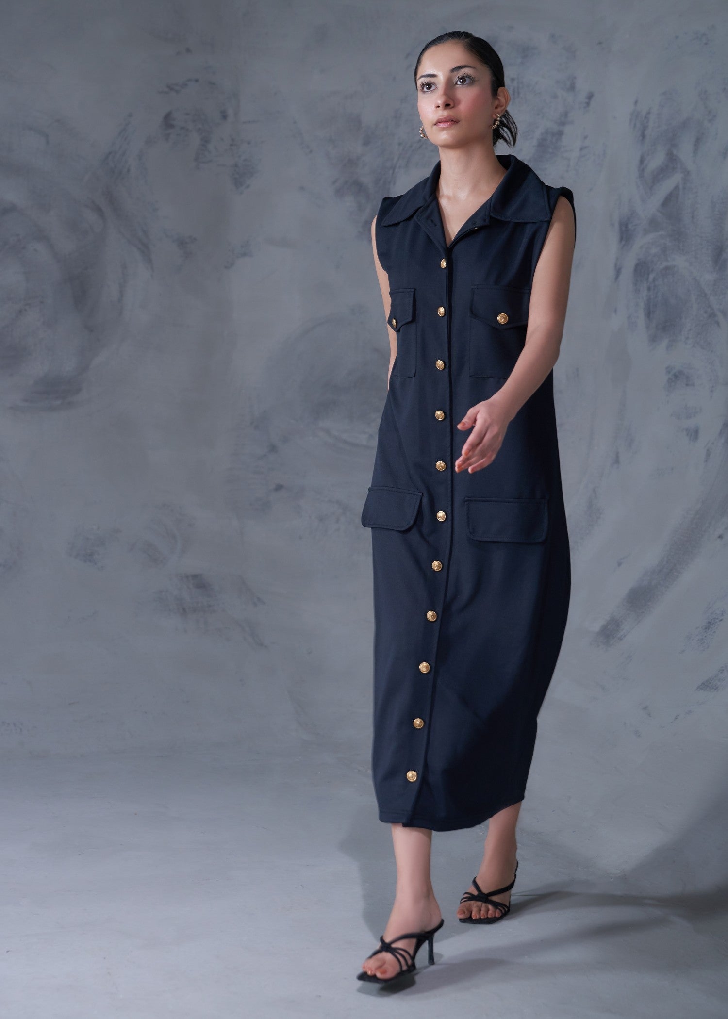 twill polyester Dress in Navy blue