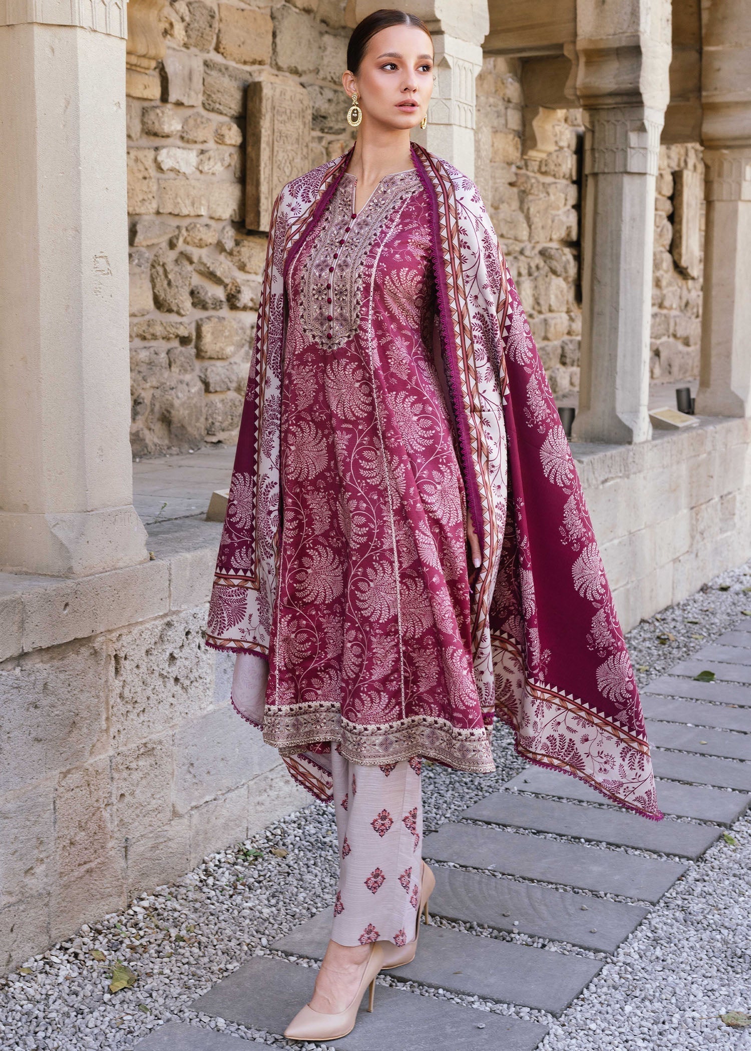 khaddar Short Frock in Mauve