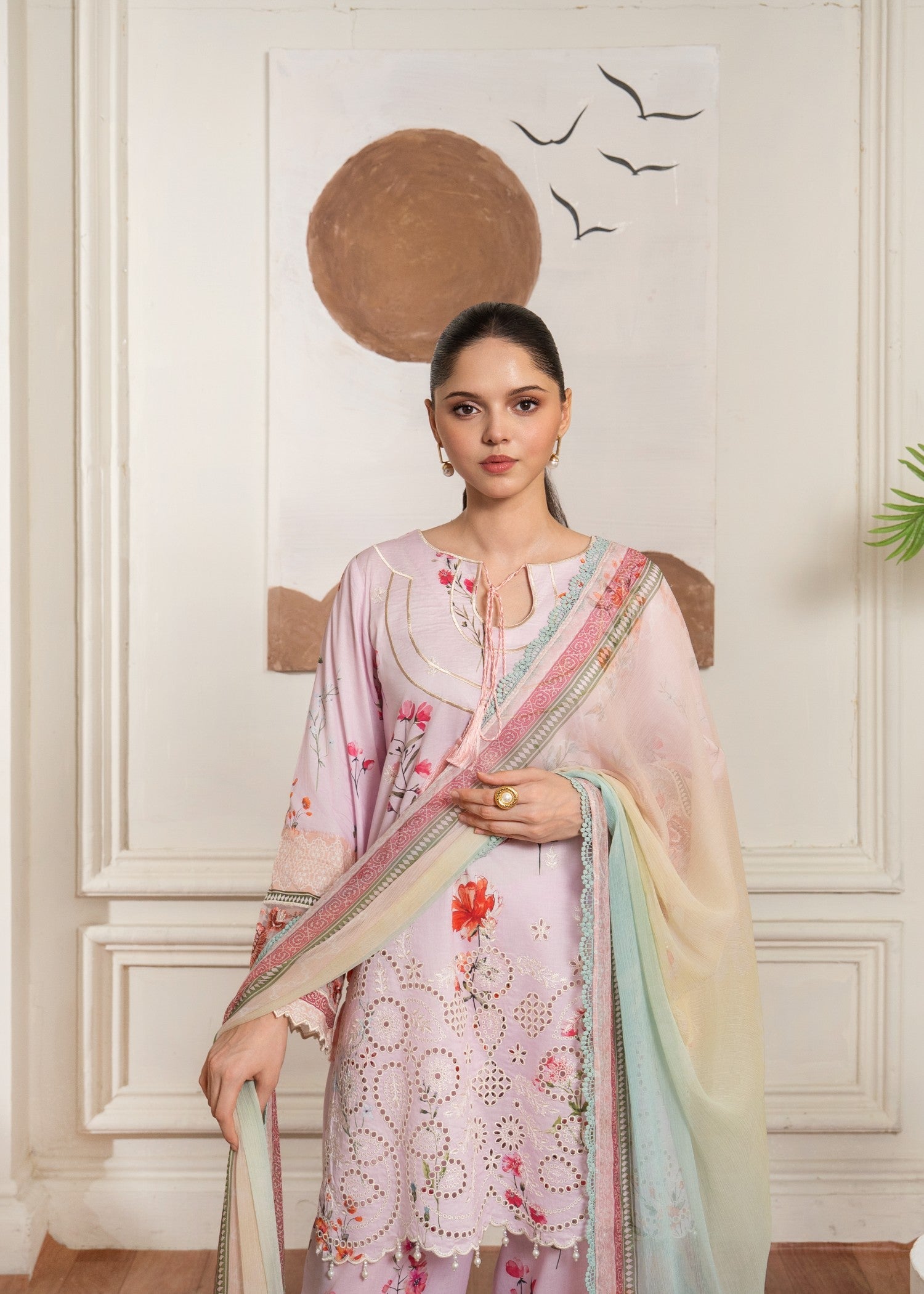 lawn Kurta Set in Carnation pink