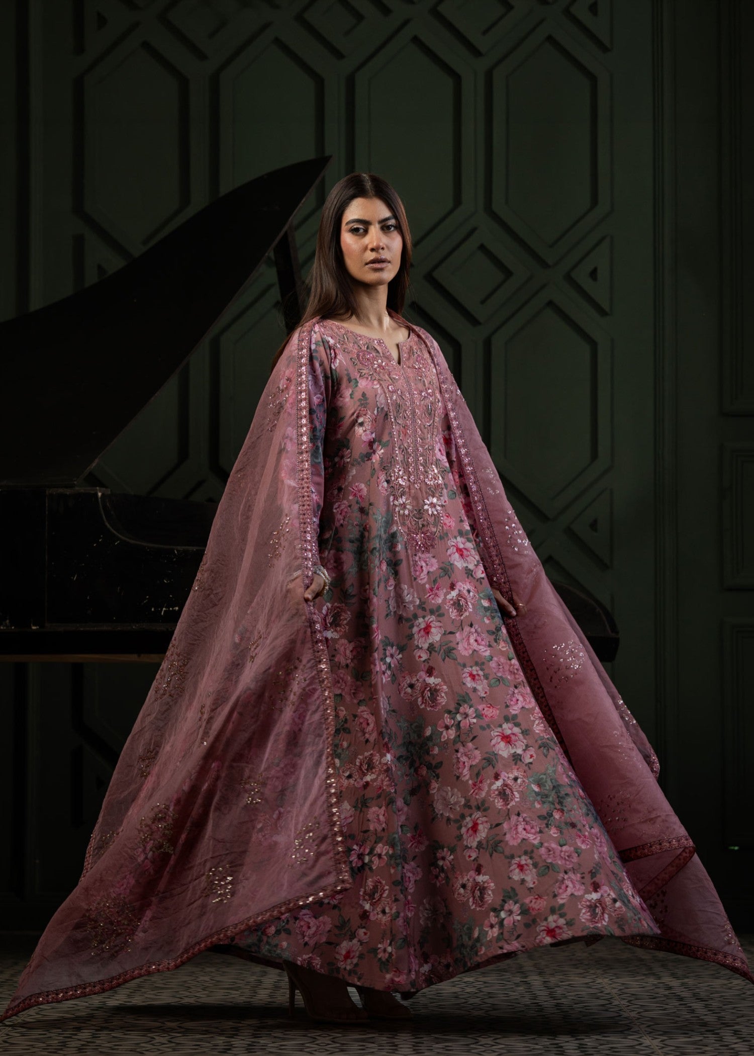 raw silk Pishwas in Zinnia pink