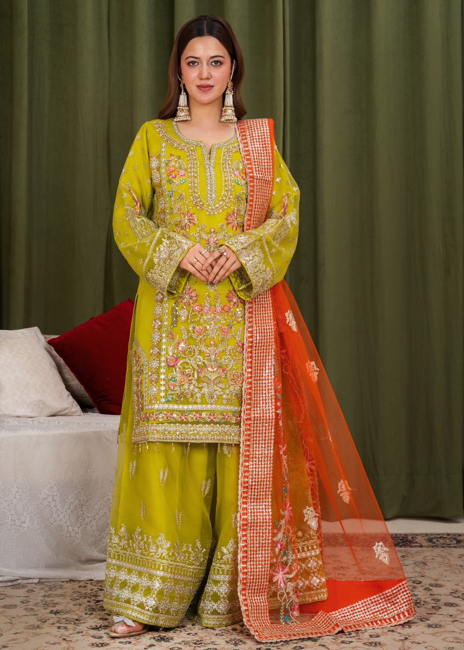 organza Sharara in Herb green