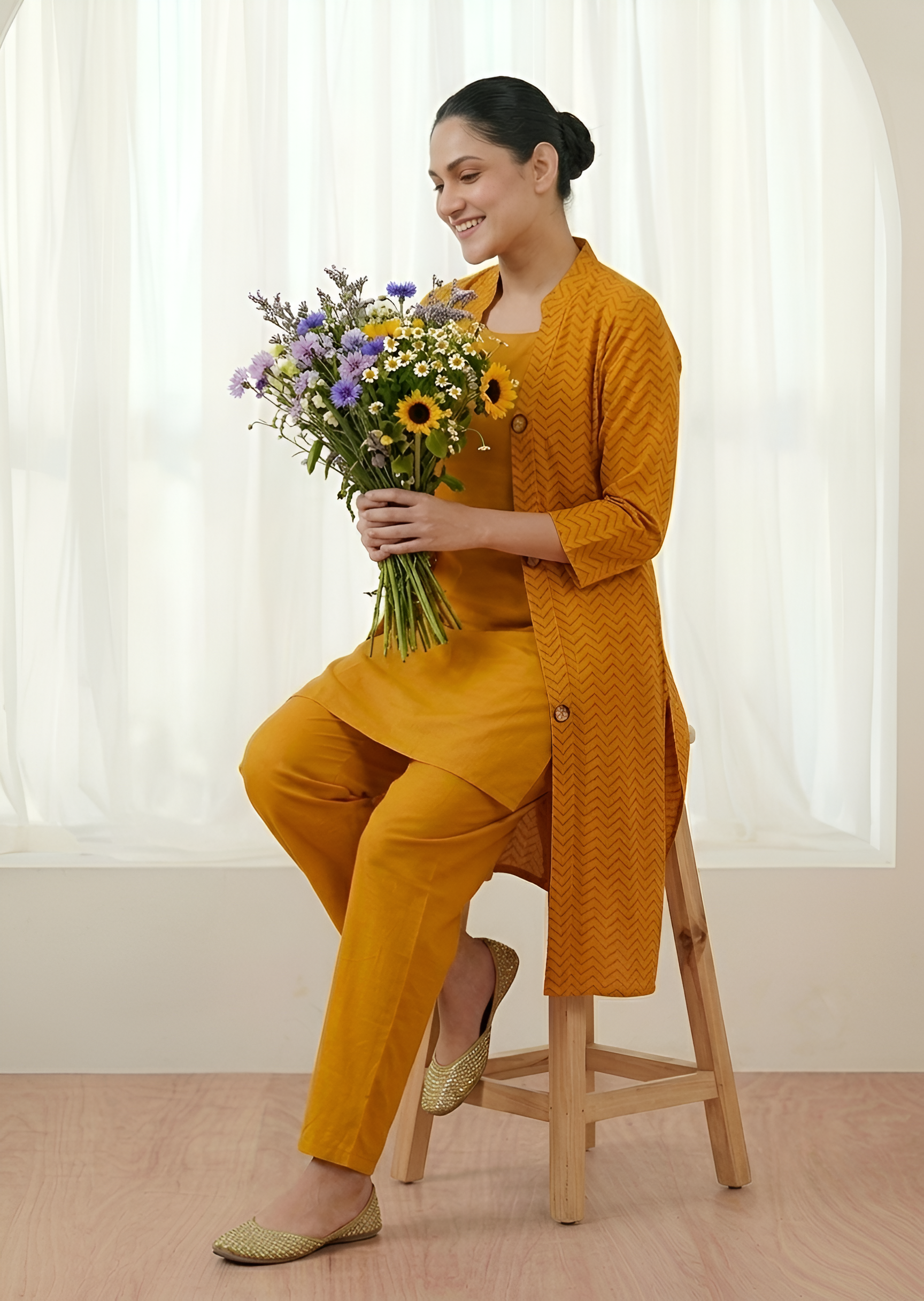 linen Gown in Mustard