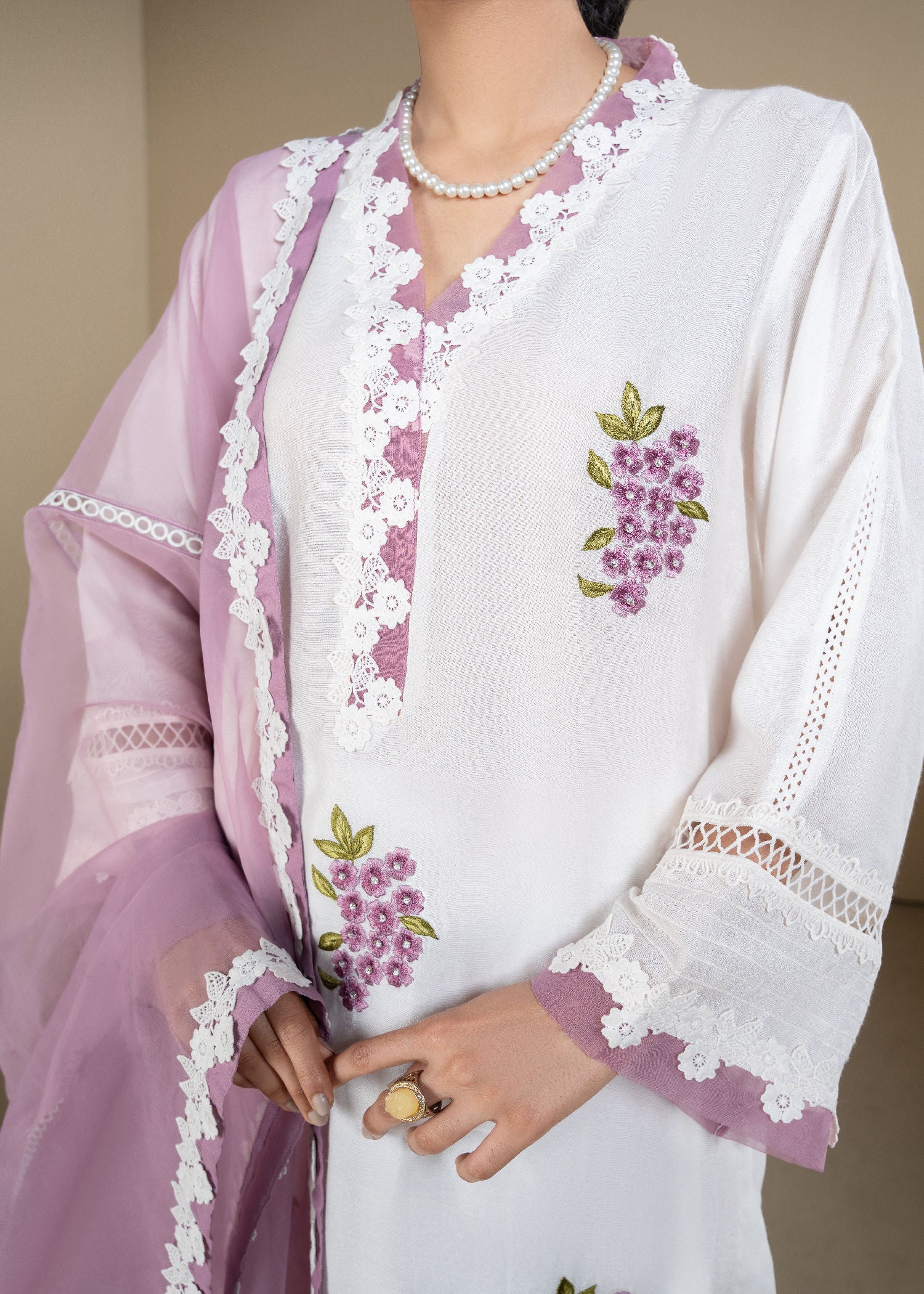 silk cotton net Kurta Set in White