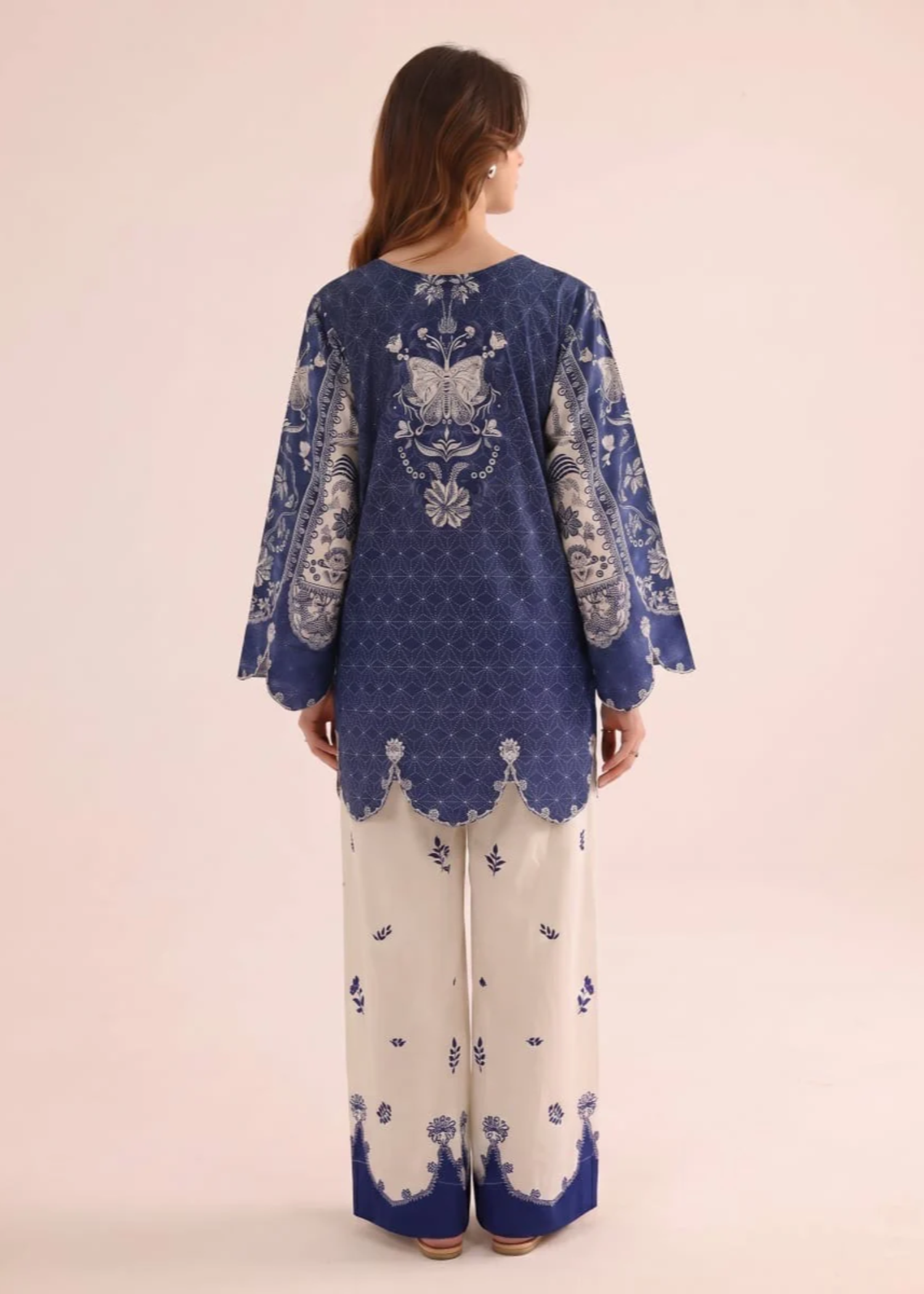 poly lawn Kurta Set in Navy blue