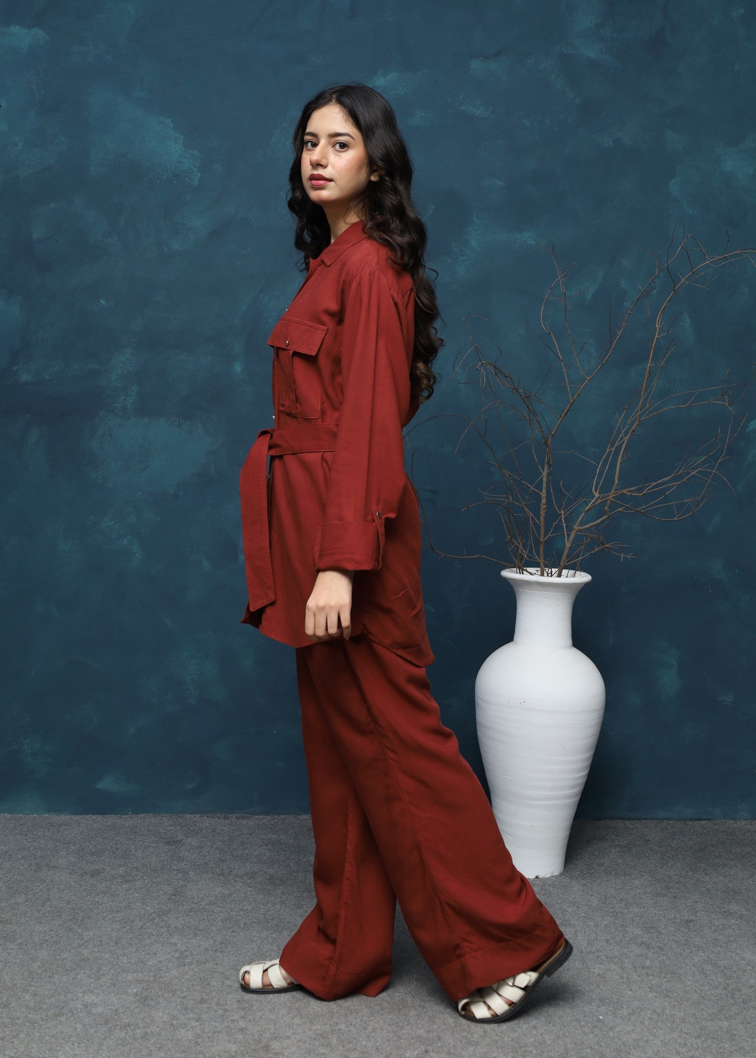 cotton linen Co Ord Sets in Rust red